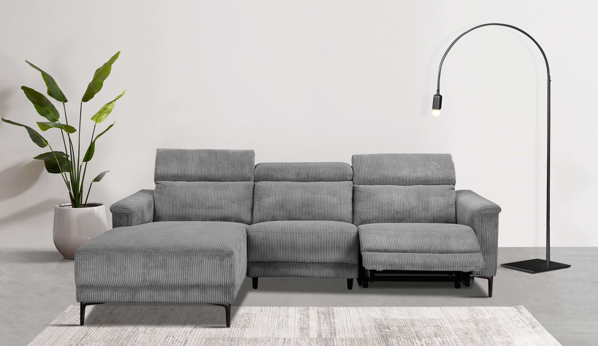 Places of Style Ecksofa »Lund in Cord, L-Form, 261 cm, manuelle und elektr. Relaxfunktion,«, USB-A und Kopfteilverstellung