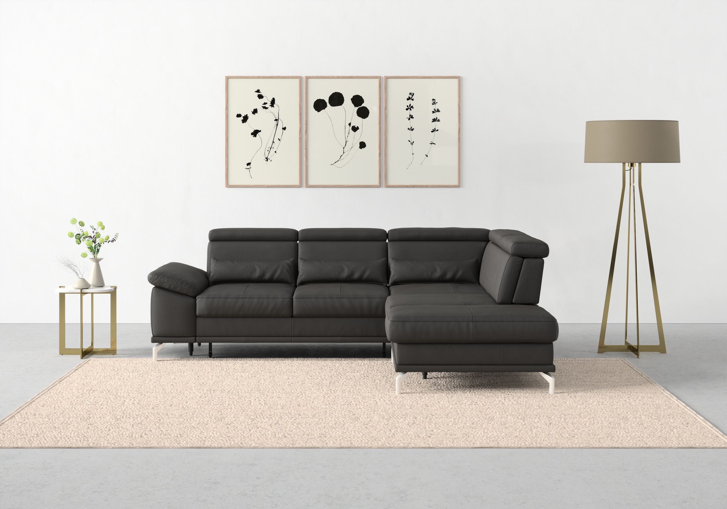 sit&more Ecksofa "Cabrio L-Form, B: 274 cm, mit Sitztiefen-, Arm- & Kopfteilverstellung" 3 Nierenkissen, Federkern, optional Schlaffunktion und Stauraum