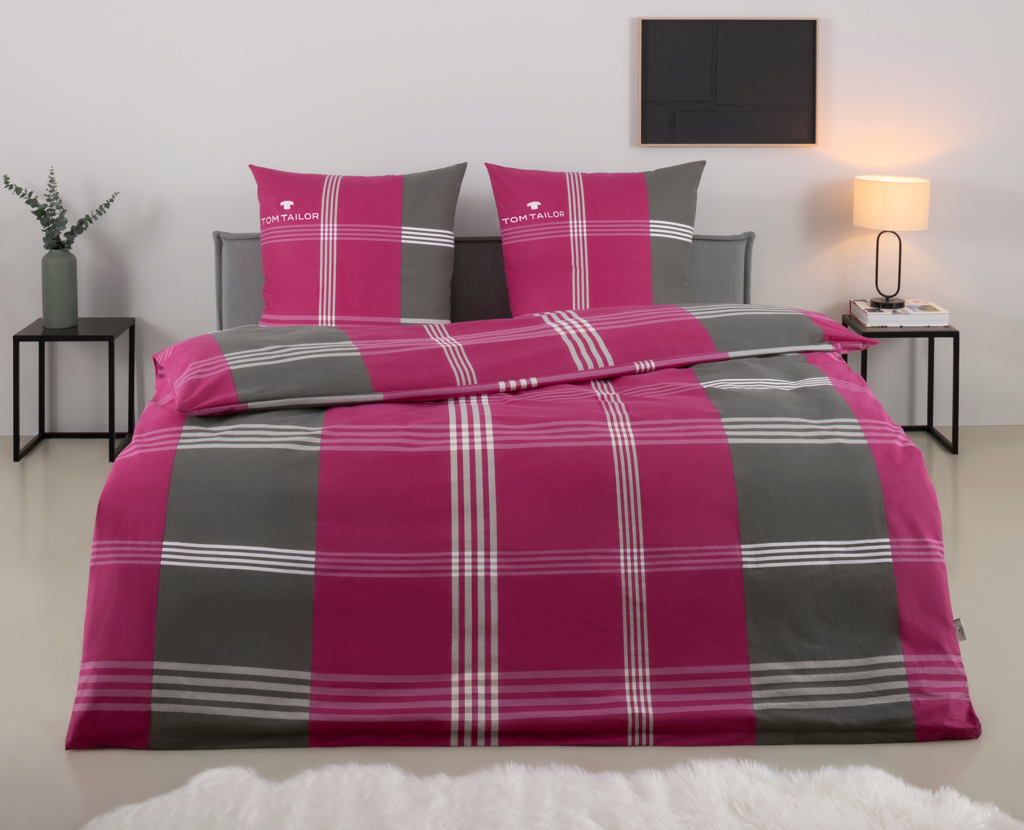 TOM TAILOR HOME Bettwäsche "Ole" 3 Stk. karierte Bettwäsche aus Baumwolle, mit Reißverschluss