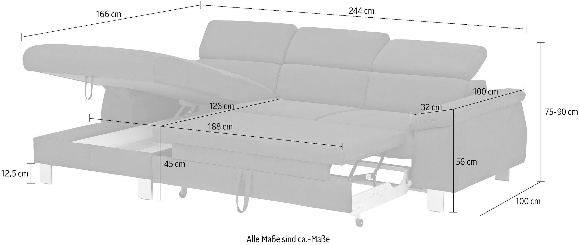 COTTA Ecksofa Komaris, Ecksofa, wahlweise mit RGB-LED-Beleuchtung und Bettfunktion/Bettkasten