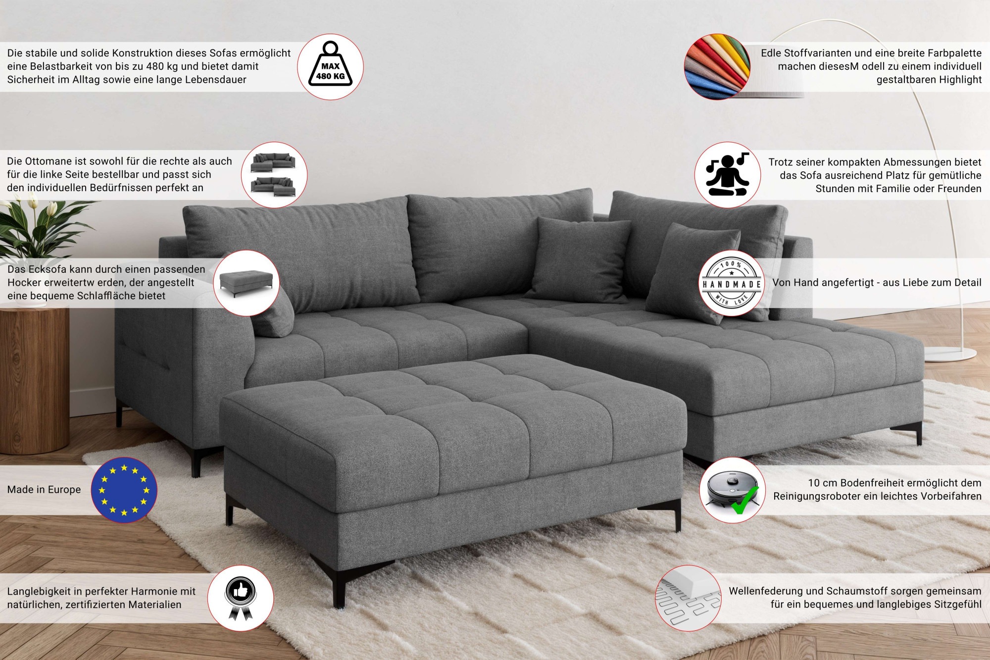 Thumbnail - OTTO home Ecksofa "LEEVKE Design-Sofa mit Ottomane rechts/links bestellbar, Breite 232 cm" in vielen modernen Farben erh...