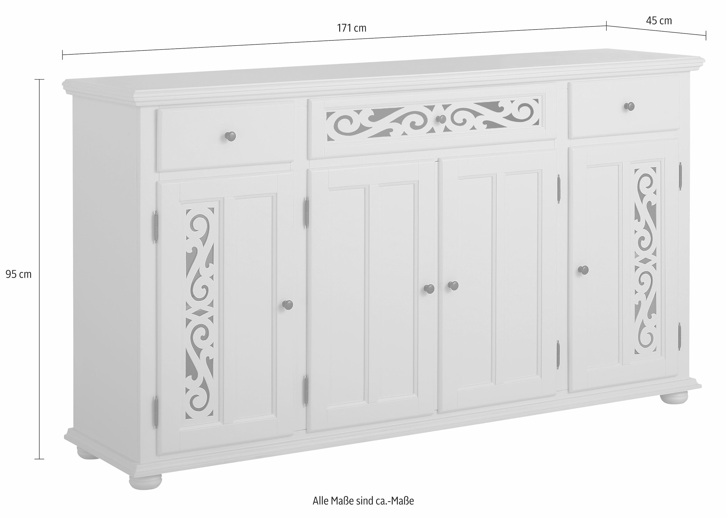Home affaire Sideboard »Arabeske«, Kommode mit dekorativen Fräsungen, Breite 171cm