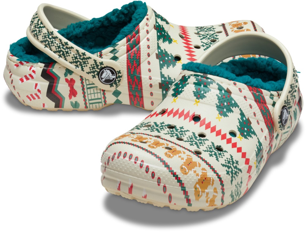 Thumbnail - Crocs Clog "Classic Lined Isle Clog K" Weihnachtsschuh, Hausschuh mit buntem Festive Print