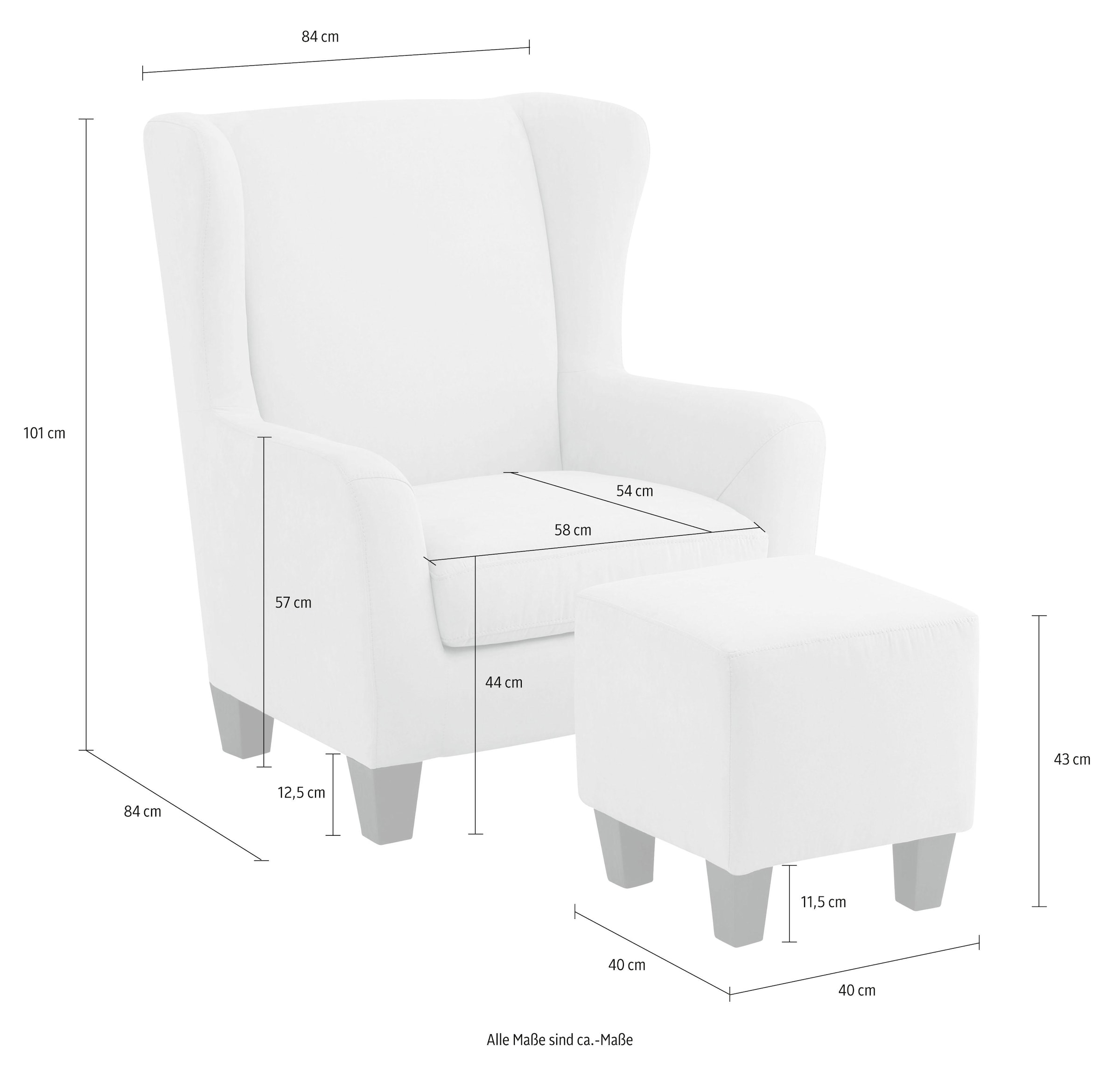 Home affaire Ohrensessel »Chilly, Sessel mit Hocker und Federkern-Polsterung,«, (Set, 2 St., bestehend aus Sessel und Hocker), in Cord und Microfaser-Bezug, Unser Dauertiefpreis