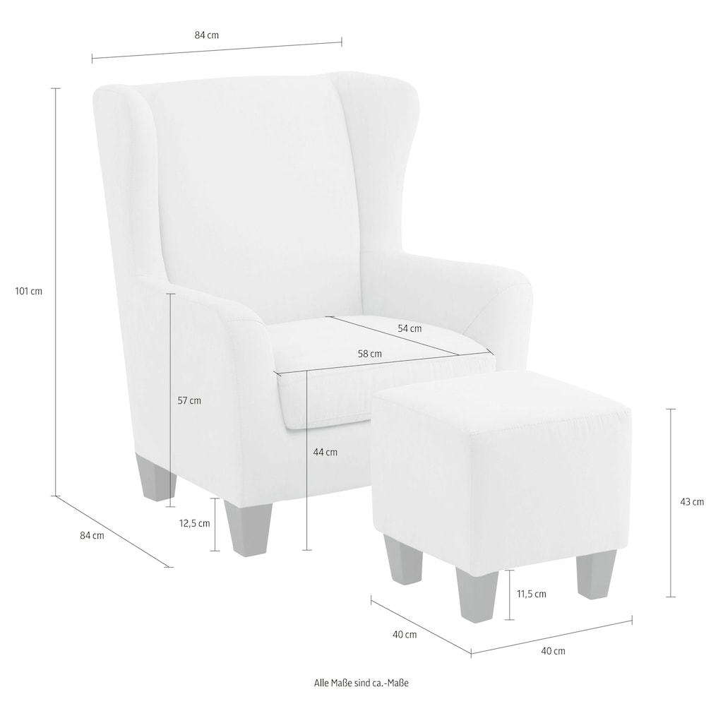 Home affaire Ohrensessel »Chilly, Sessel mit Federkern-Polsterung,«, (Set, 2 St., bestehend aus Sessel und Hocker), in Cord und Microfaser-Bezug, incl. Hocker, Unser Dauertiefpreis