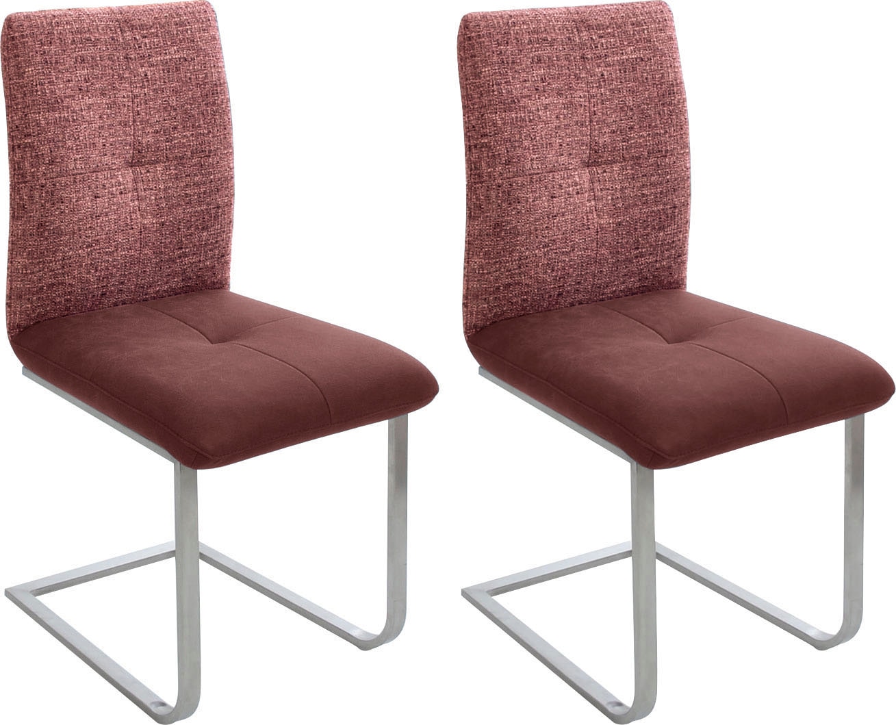 K+W Komfort & Wohnen Freischwinger "Giacomo II" (Set) 2 Stk.mit Metallgriff am Rücken, Sitz und Rücken gesteppt in Materialmix