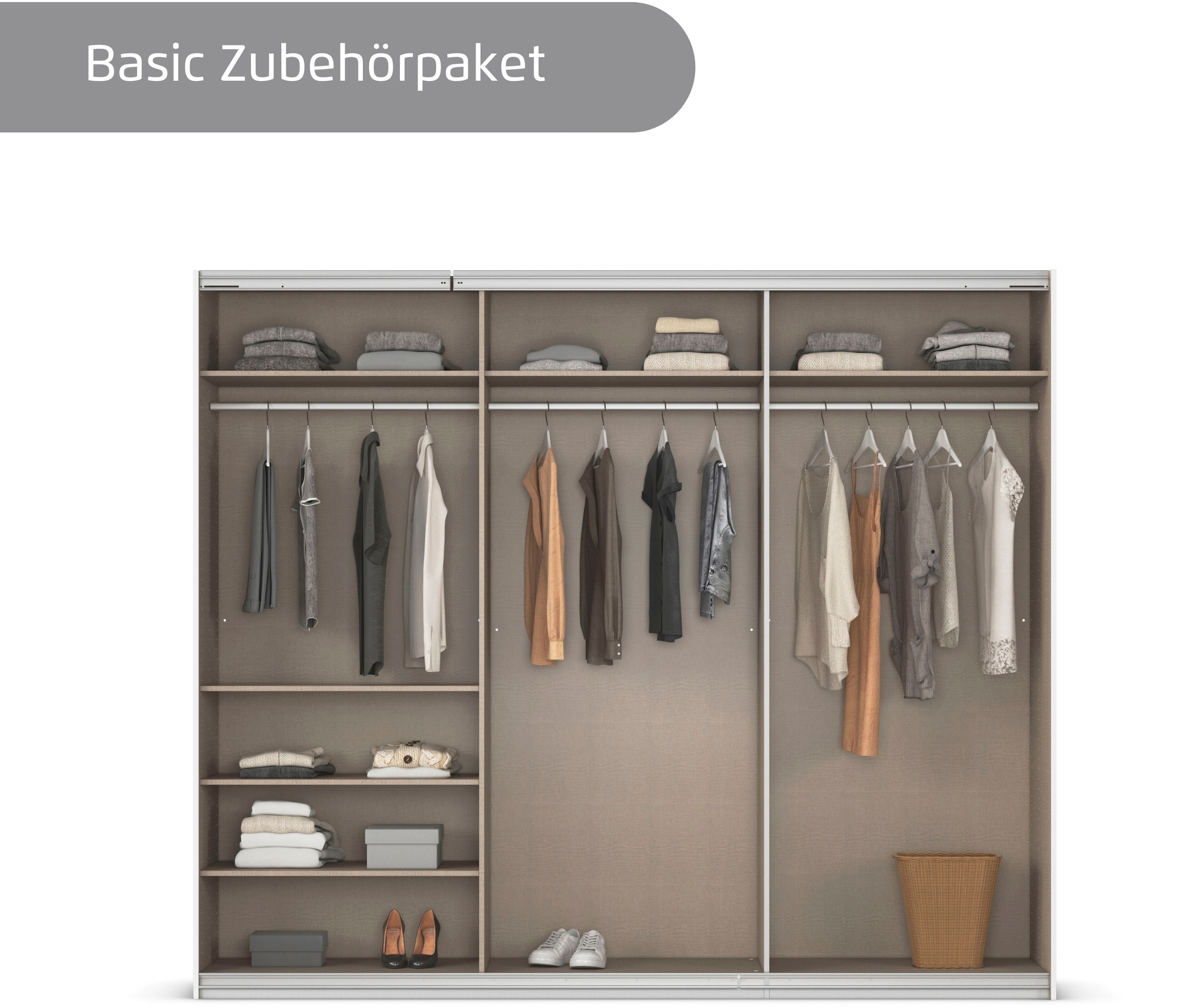 INOSIGN BY RAUCH Schwebetürenschrank »Kleiderschrank Schrank Garderobe Schlafzimmerschrank THANOS«, (in 3 verschiedenen Ausstattungen BASIC/CLASSIC/PREMIUM), Optional mit Spiegel, Metall-Griffleisten alufarben MADE IN GERMANY