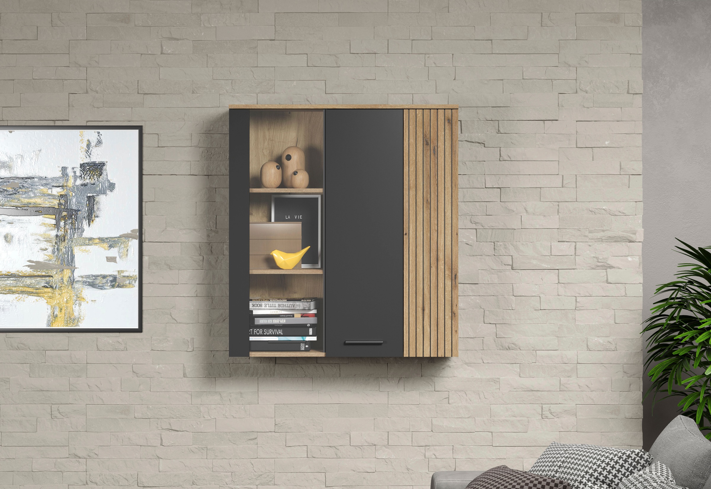 Home affaire Hängevitrine »Estepona« 1 Stk. tlg. Tür mit Akustikpaneel-Look