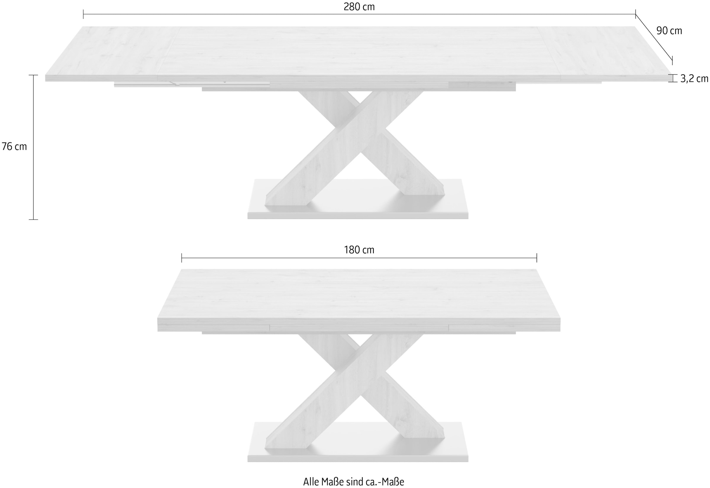 Mäusbacher Esstisch »Komfort C«, mit cm | Breite Auszugsfunktion, BAUR X-Gestell bestellen in 180-280 und graphit mit