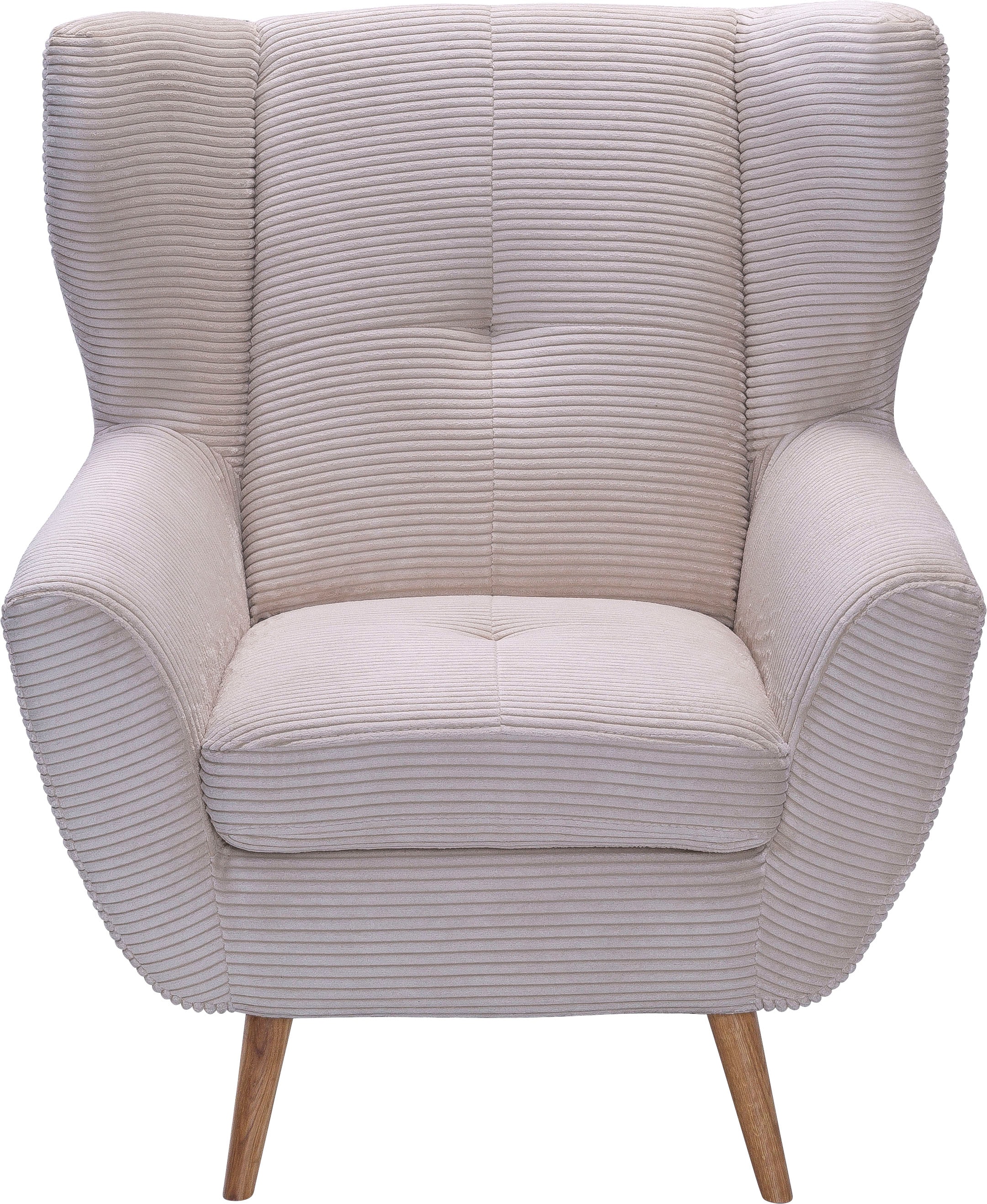 exxpo - sofa fashion Sessel »ALVESTA, Ohrensessel, Loungesessel mit hohem Sitzkomfort« gemütliche Rückenlehne, mit Knopfheftung und hohen Holzfüßen, in Cord