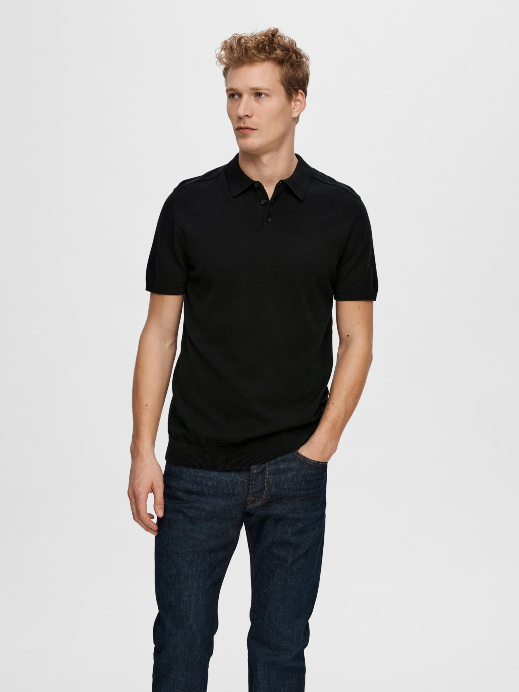 SELECTED Poloshirt "SLHBERG SS KNIT POLO NOOS" aus Feinstrick günstig online kaufen