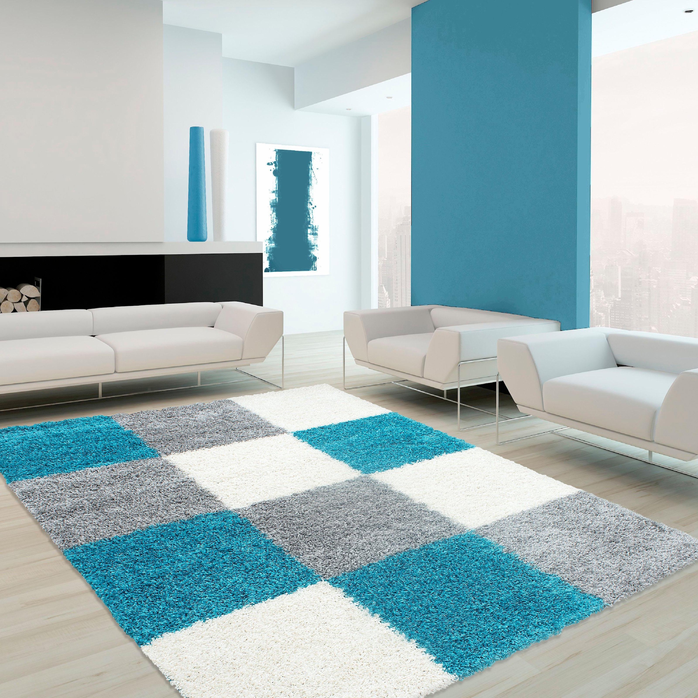 Ayyildiz Teppiche "Life Shaggy 1501" rechteckig 30 mm Höhe Langflor, robust, Karo, Wohnzimmer