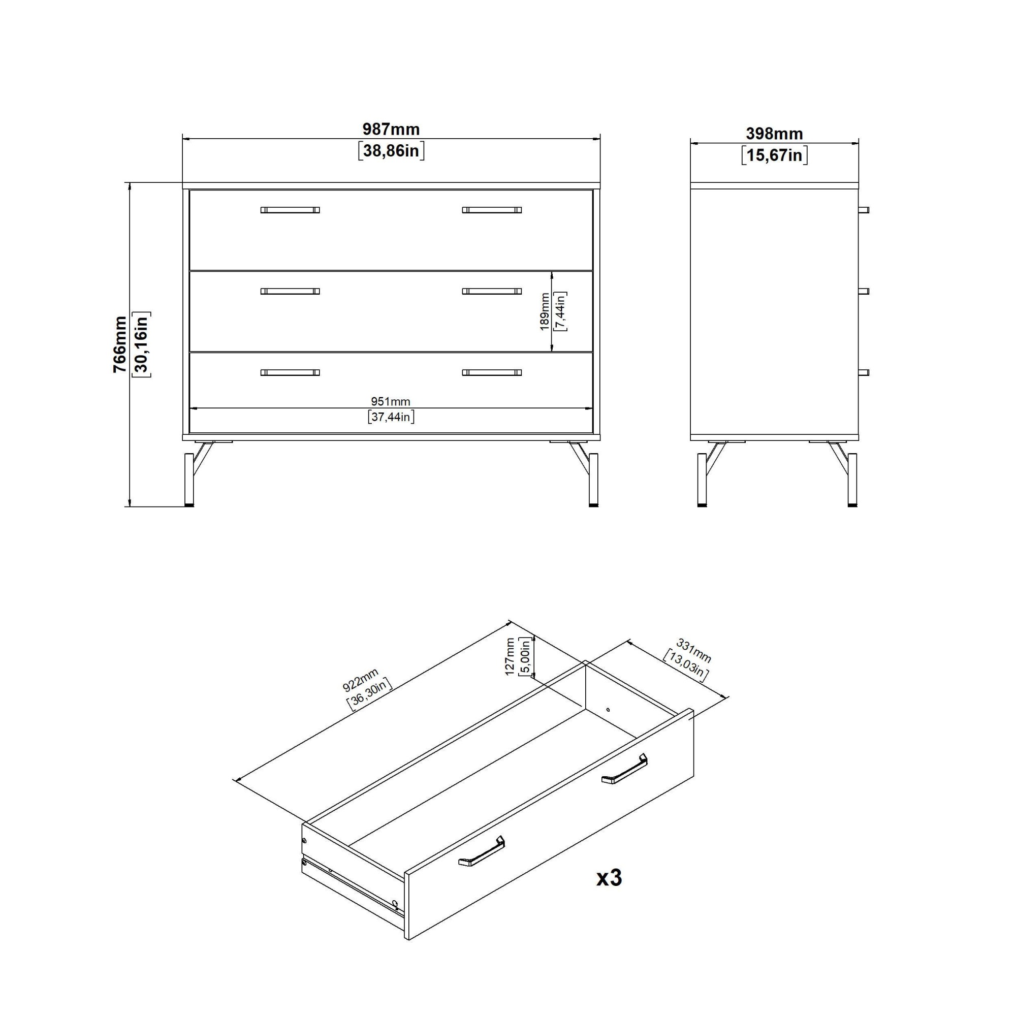 Home affaire Kommode »Dana Stauraum Auffbewahrung«, 3 Schubladen, Metallbeine, Schwarz, Breite 99 cm