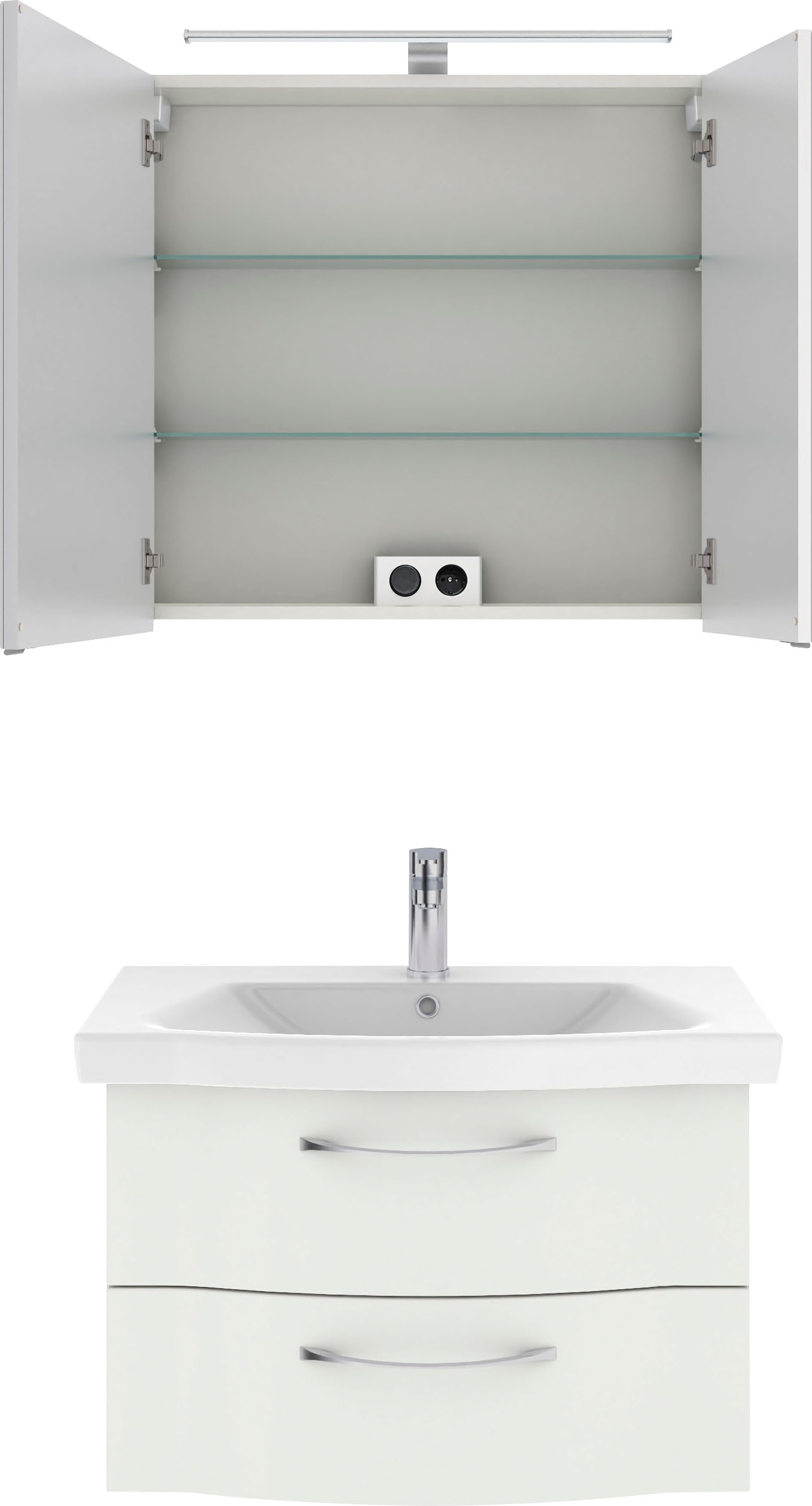 Saphir Badmöbel-Set »6005 Sprint 2-teilig, Keramik-Waschtisch mit LED-Spiegelschrank«, (2 St.), Waschplatz 82 cm breit, inkl. Türdämpfer, 2 Türen, 2 Schubladen