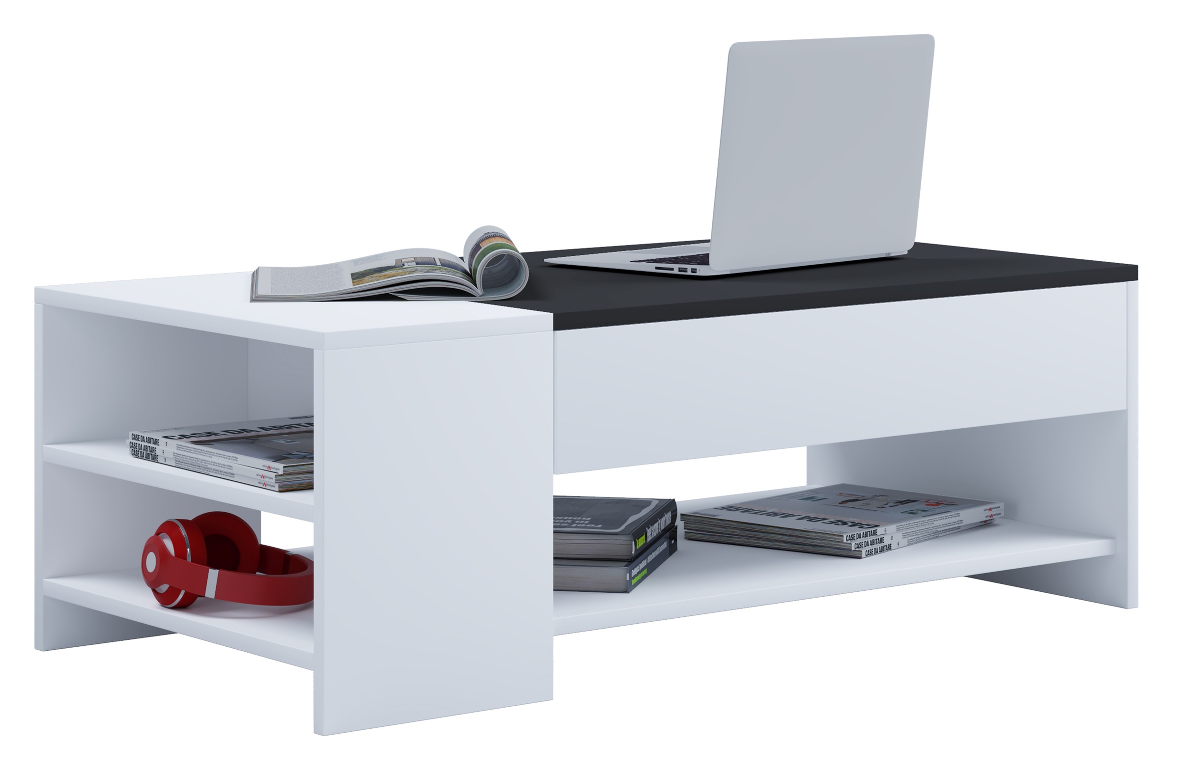 Couchtisch VCM, B:100cm T:50cmweiß, schwarz, Wohnzimmer, Tische, "Holz Sofatisch Couchtisch Schublade Tindus"