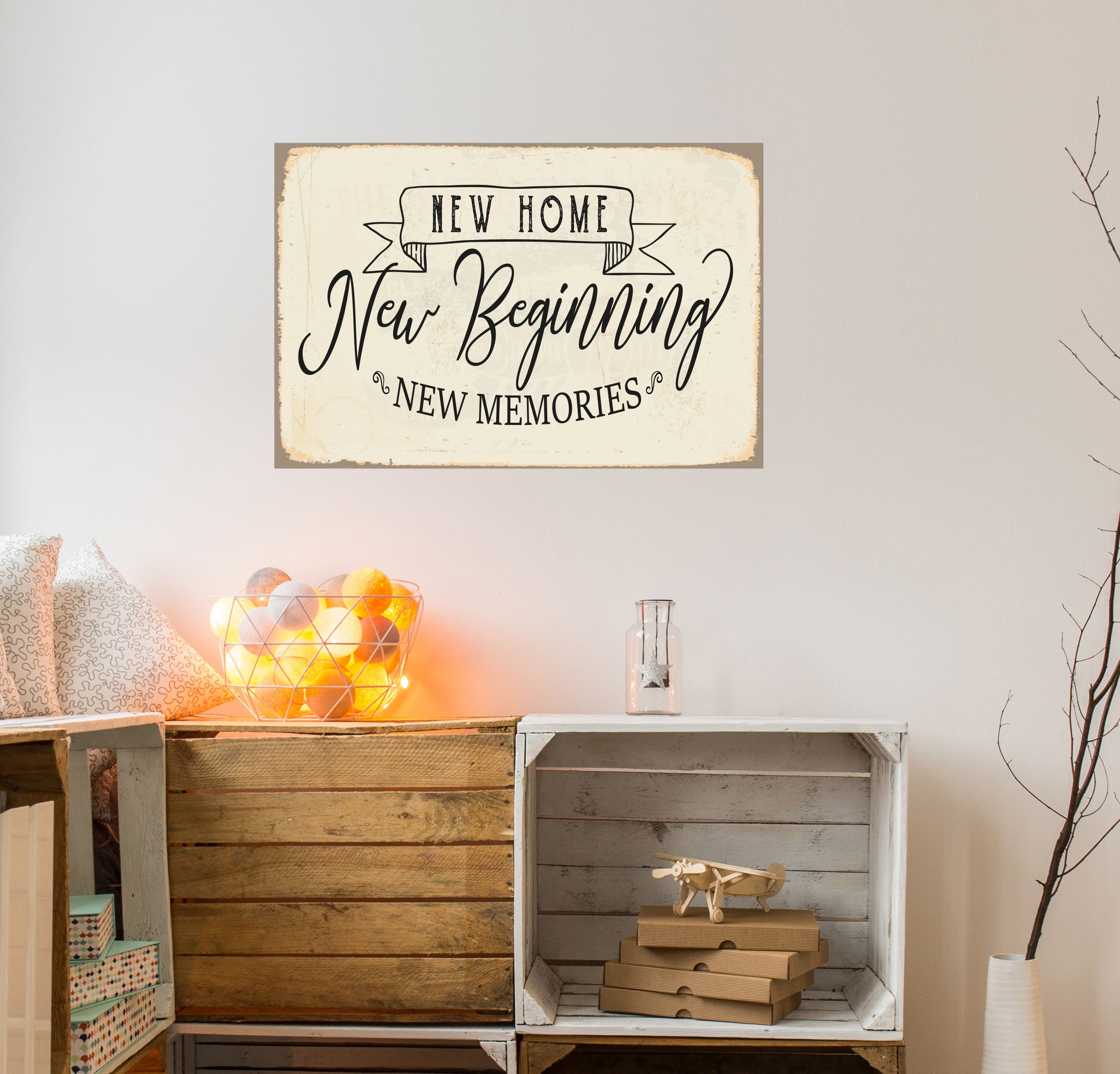 queence Metallbild "New Beginning" Motivationsbilder  Schriftzug  Sprüche günstig online kaufen