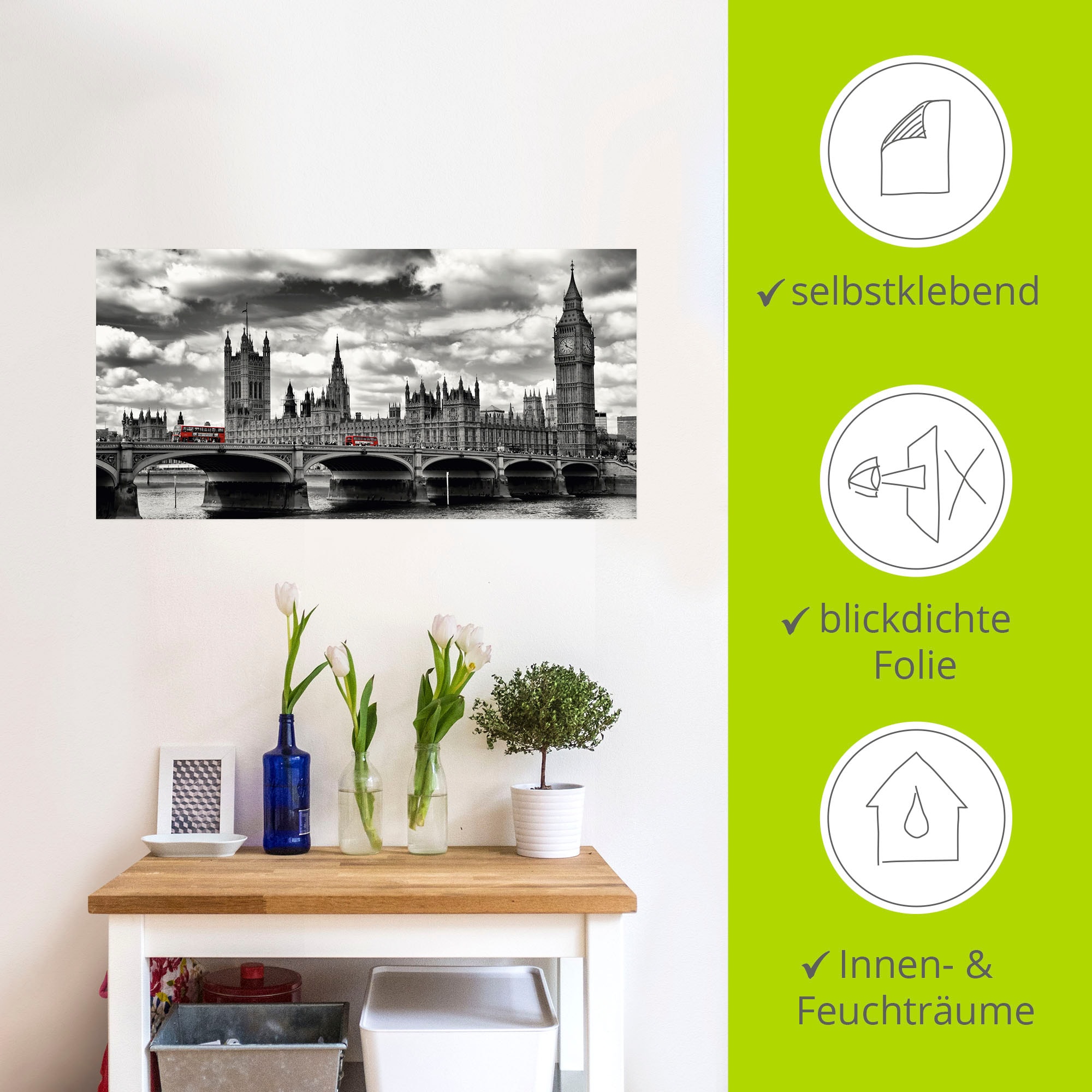 Artland Wandbild »London Westminster Bridge & Red Buses«, Großbritannien, (1 St.), als Leinwandbild, Poster, Wandaufkleber in verschied. Größen