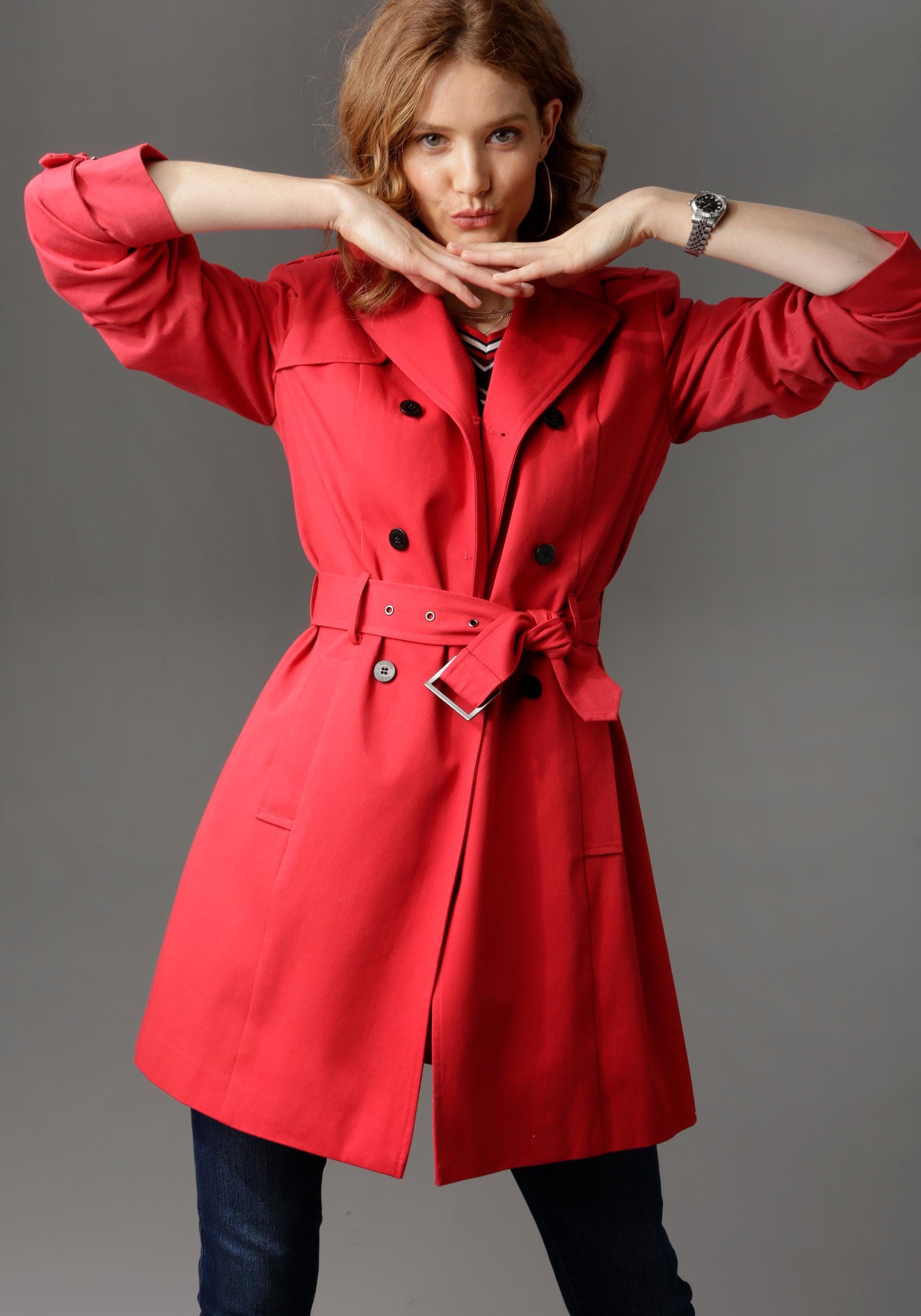 Ladies red trench on sale coat