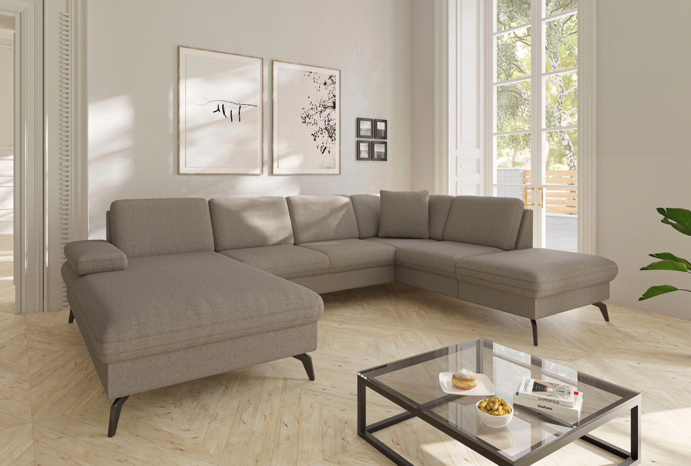 sit&more Wohnlandschaft "Morris Jubi U-Form, B: 300 cm, Armteilverstellung" optional mit Bettfunktion, 1 Zierkissen, komfortable Sitzhöhe 44 cm