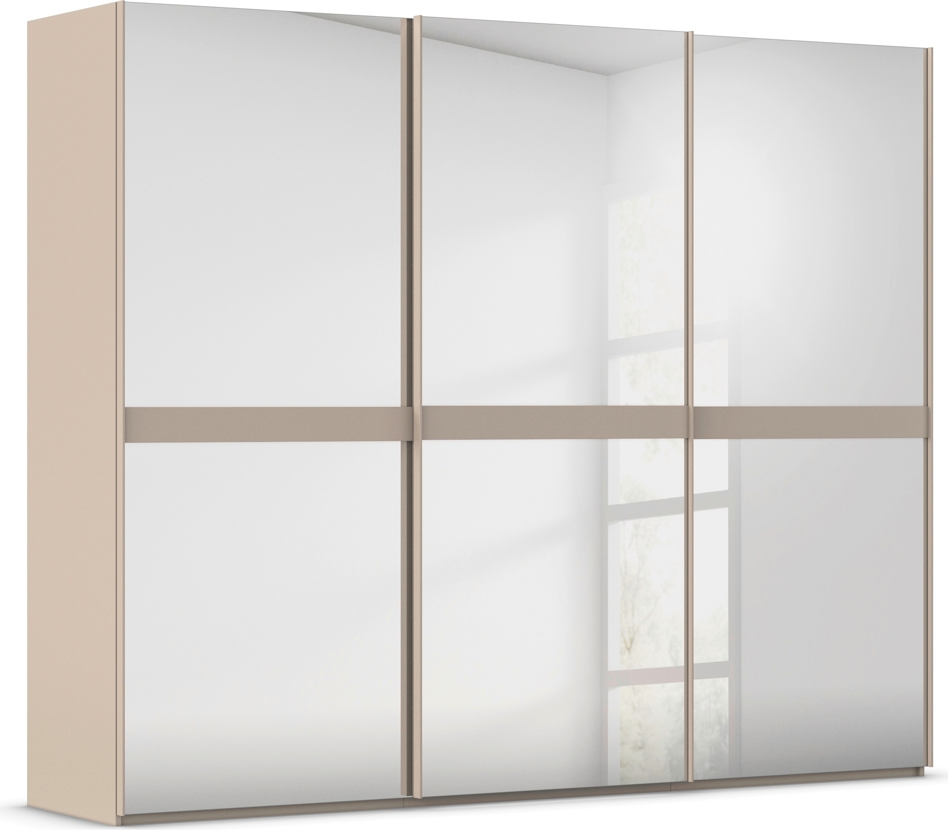 rauch Schwebetürenschrank "Kleiderschrank Schrank Garderobe Schlafzimmerschrank SCALE-LINE" edle Optik mit Bauchbinde in Korpusfarbe Spiegelfront MADE IN GERMANY