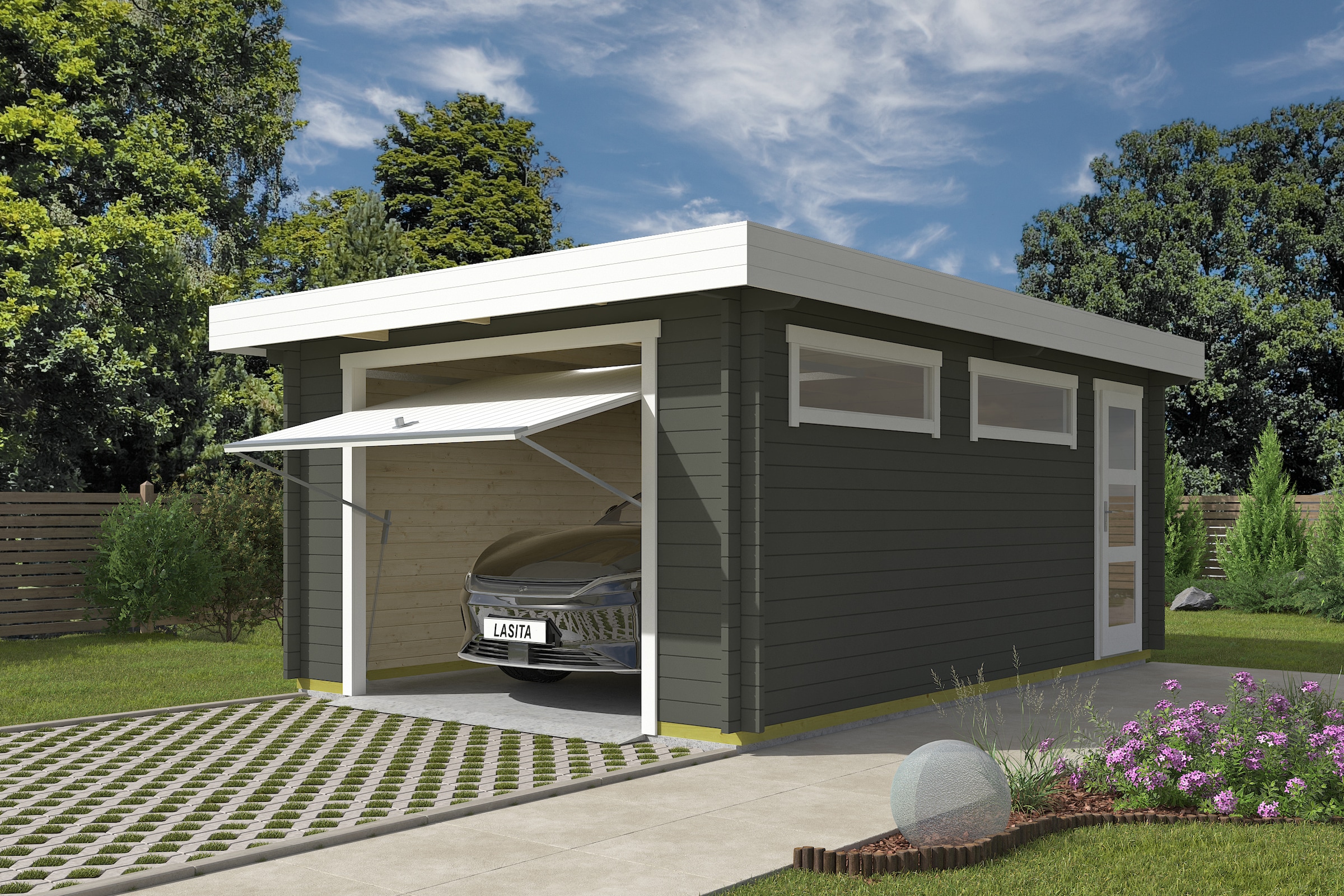 Nordic Holz Garage "CANBERRA" BxT: 423x600 cm, 207 cm Einfahrtshöhe, mit Schwingtor