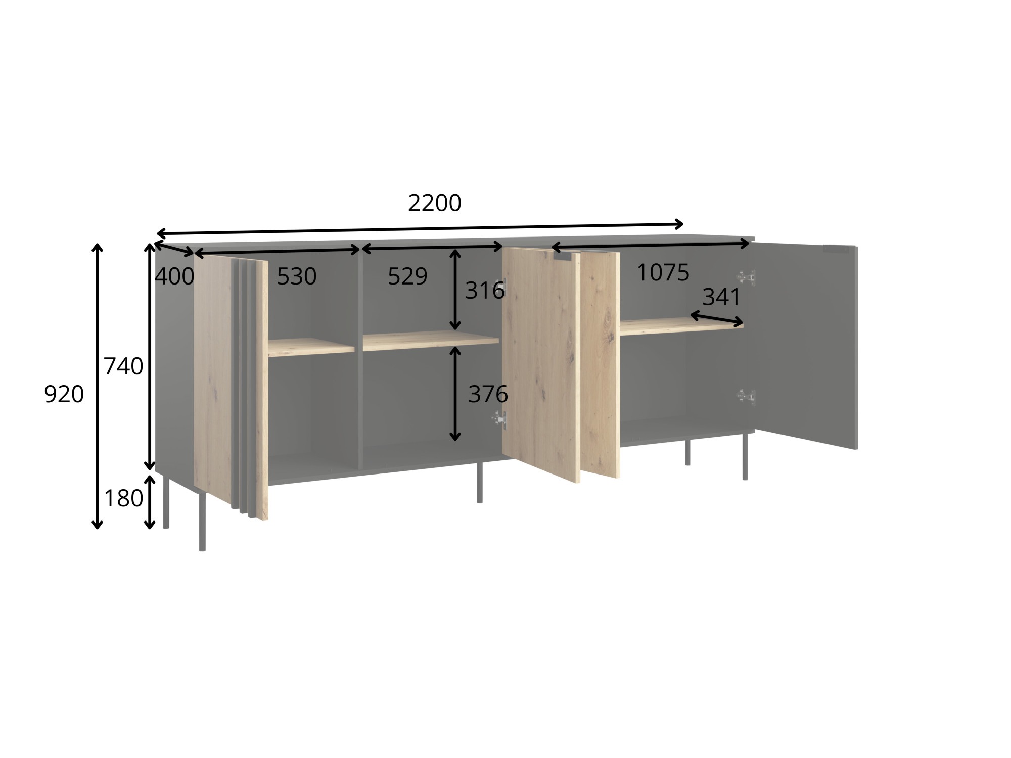 OTTO home Kommode »AAELIN Sideboard mit 4 Türen, viel Stauraum« Schubkastenkommode mit 6 Fächer, modernes Design