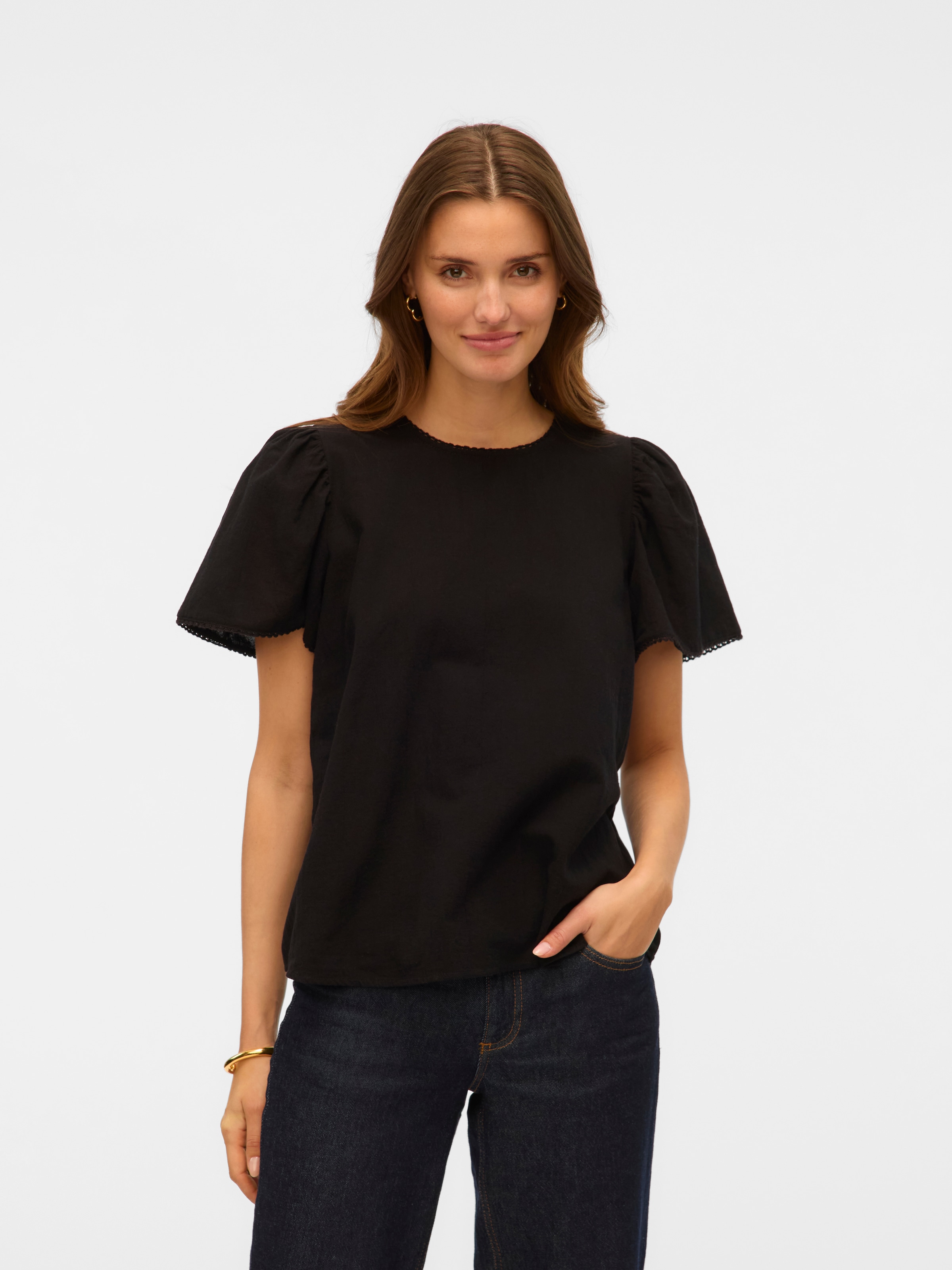 Vero Moda Kurzarmbluse "VMPRETTY SS TOP WVN GA NOOS" günstig online kaufen