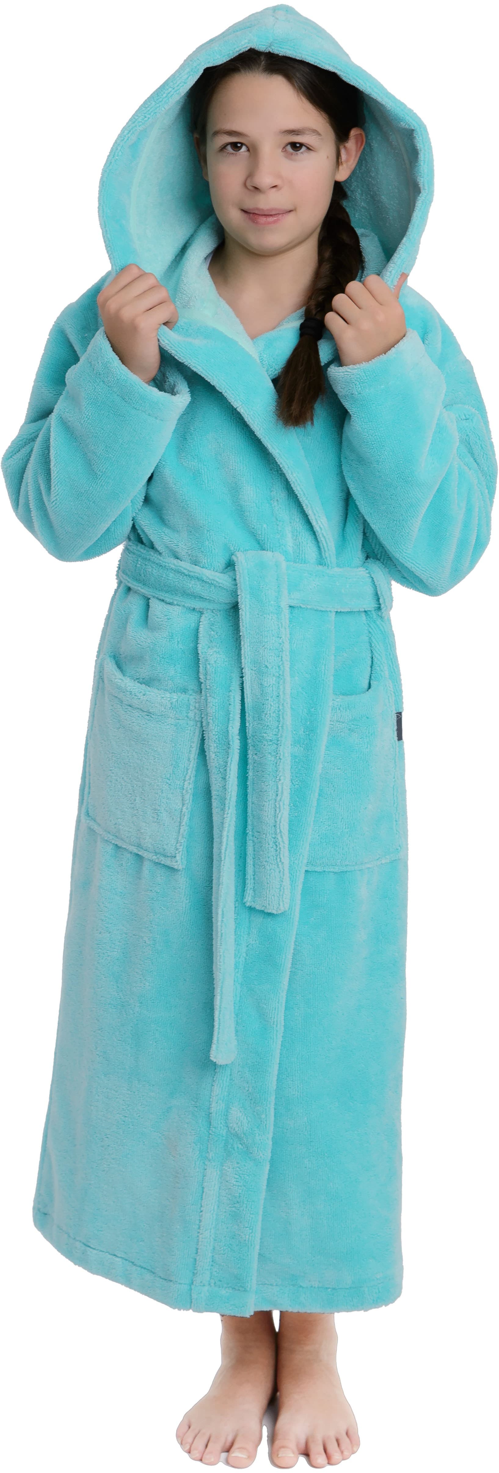 Kinderbademantel WEWO FASHION, L:108cm, blau, Baumwoll-Mix, Hausmäntel, "8514", mit kuscheliger Kapuze