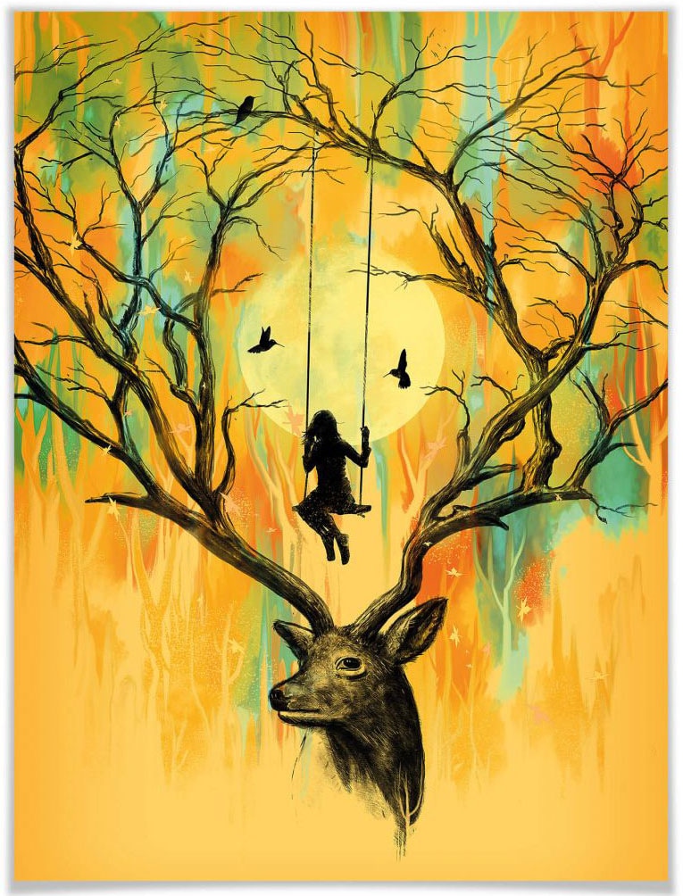 St.), Schaukel«, Poster »Orange Hirsch Bild, (1 Wandposter Wall-Art bestellen Geweih Tiere, Poster, | BAUR Wandbild,