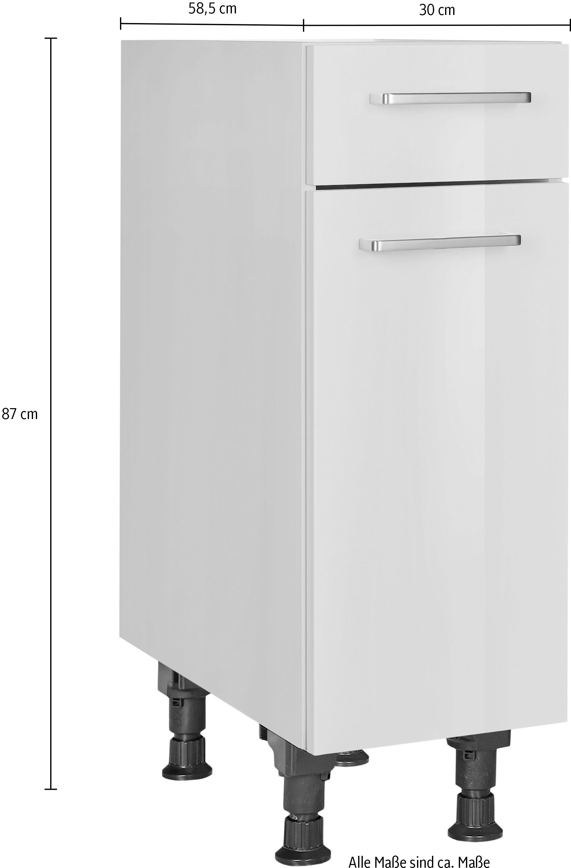 nobilia® Unterschrank »"Flash", Ausrichtung wählbar, vormontiert, in den Breiten 30, 45 und«, 60 cm, mit höhenverstellbaren Sockelfüßen, vormontiert
