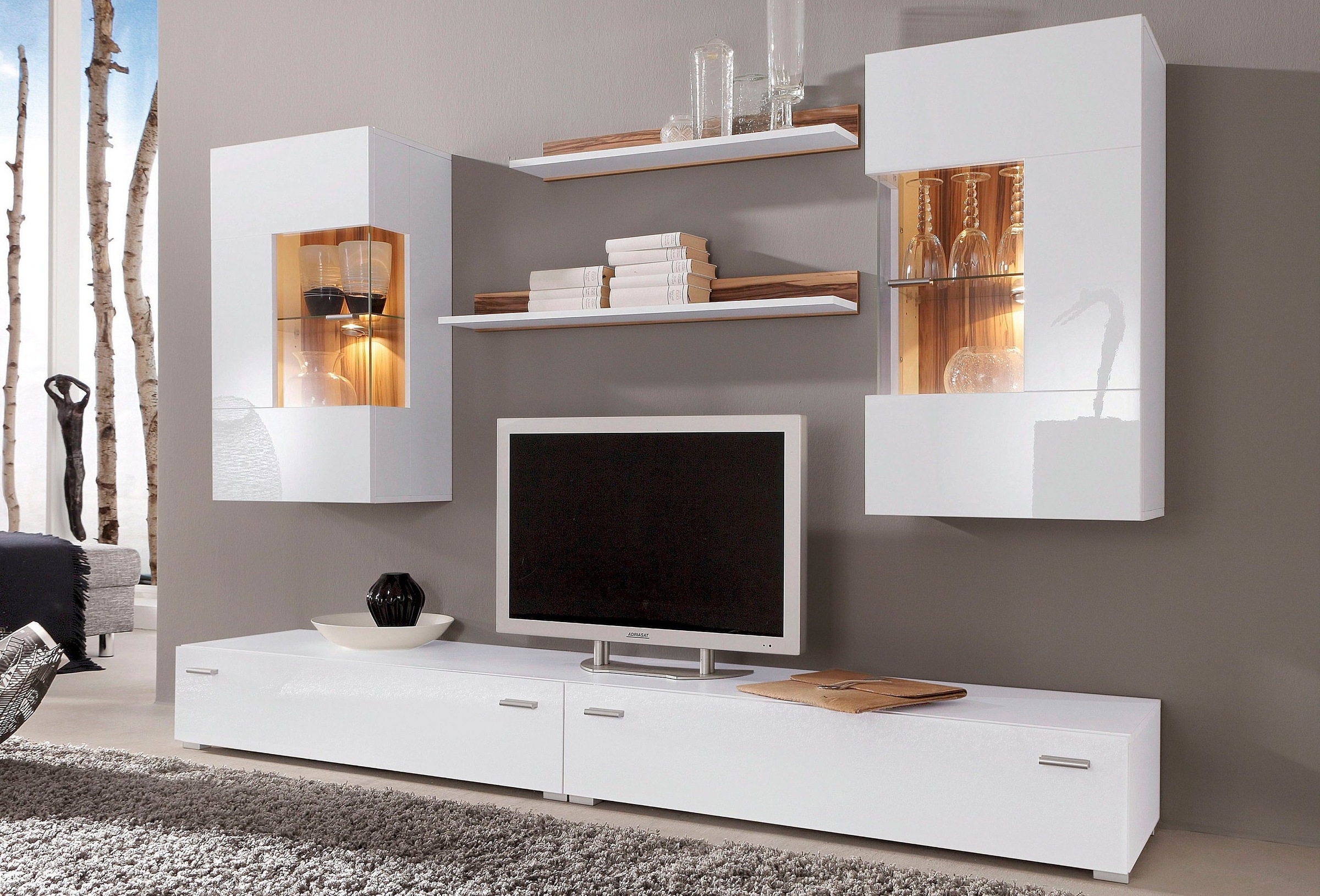 Wohnwand HÖLTKEMEYER, weiß, Wohnzimmer, Kastenmöbel-Sets, "Happy"