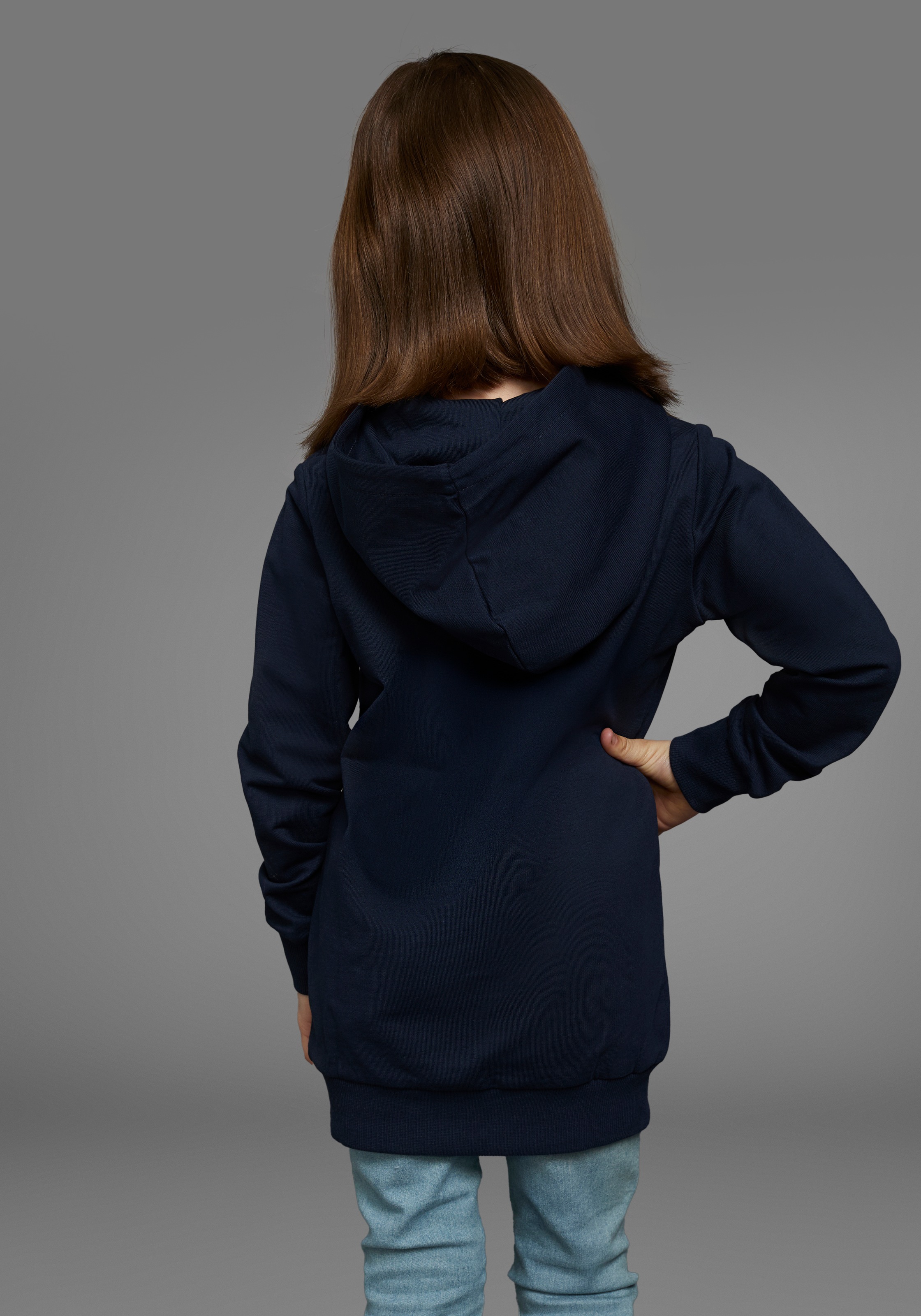 KIDSWORLD Kapuzensweatshirt », Longsweashirt mit Pailletten«, Langarm, Basic-Passform, mit modischem Druck, mit Kapuze