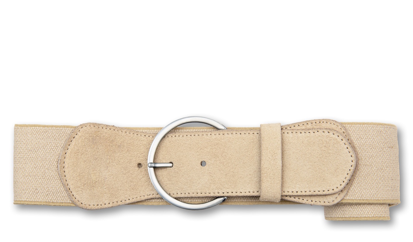 Taillengürtel BERND GÖTZ "Taillengürtel mit Stretch und großer silberner Ringschließe", Damen, Gr. 80, beige, Kunstfaser, Gürtel