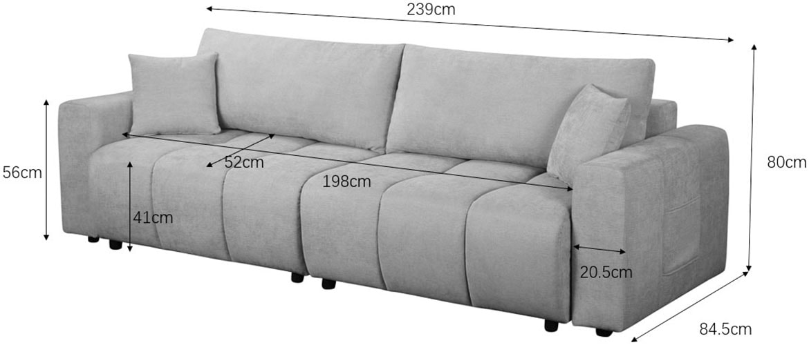 OTTO home Sofa »YLVAA  3-Sitzer, 239 cm - OTTO. Verlässliche Qualität.« Schlaffunktion (132/198), Bettkasten, Feinstruktur-Bezug