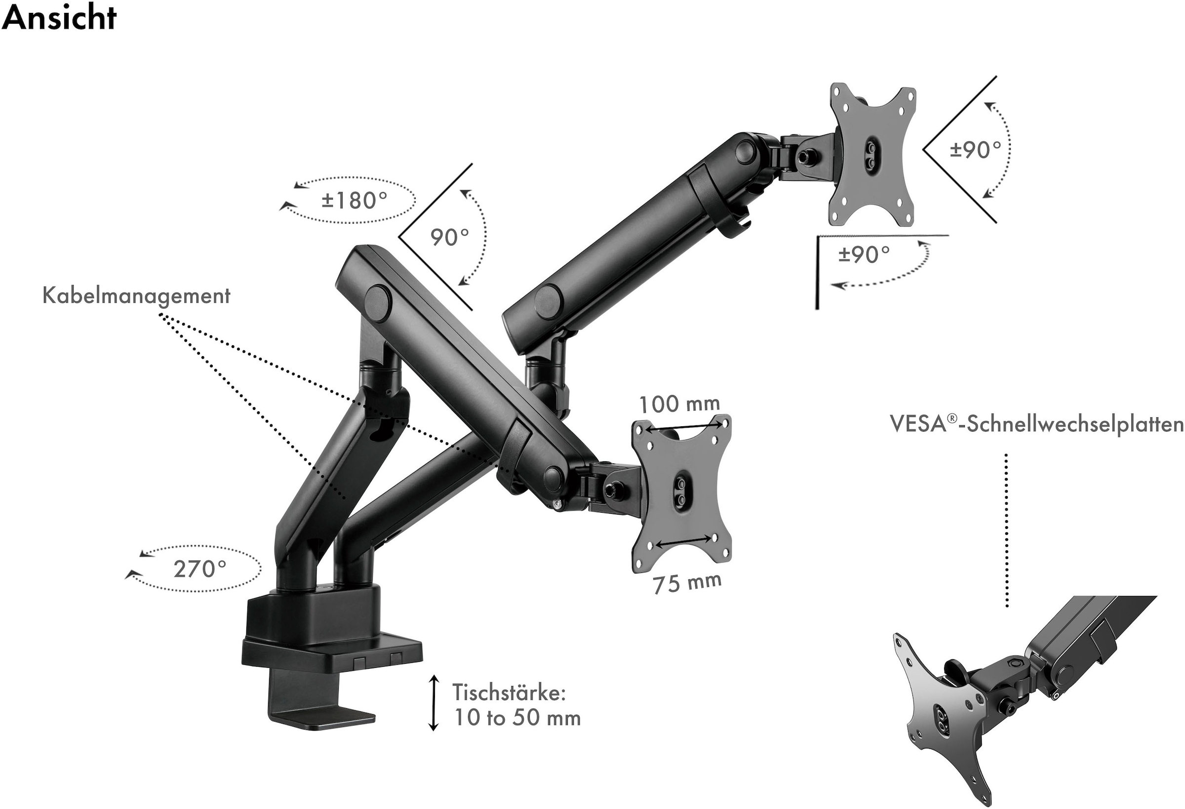 ICY BOX Monitor-Halterung »IB-MS314-T Monitorständer mit Tischhalterung für 2 Monitore bis zu 32″«, bis 32 cm Zoll