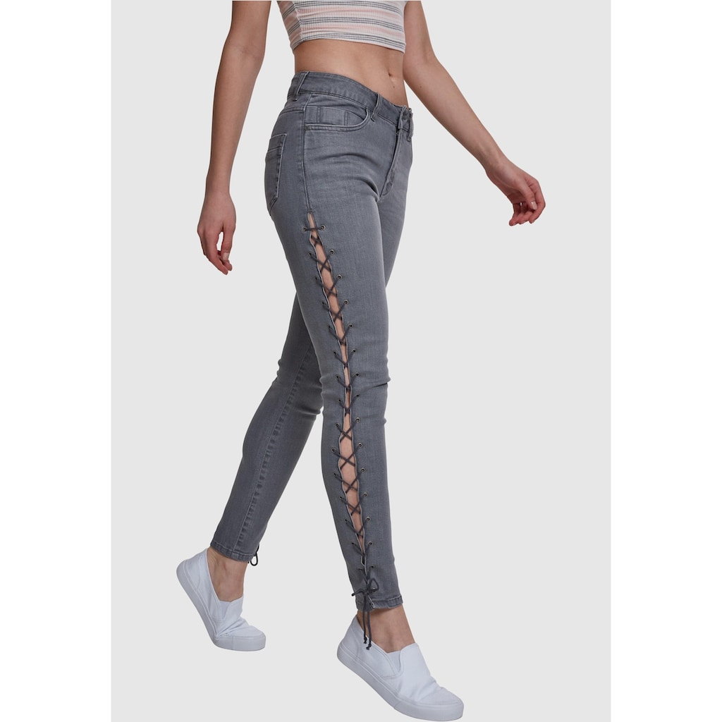 URBAN CLASSICS Bequeme Jeans »Urban Classics Damen Ladies Denim Lace Up Skinny Pants«, (1 tlg.)