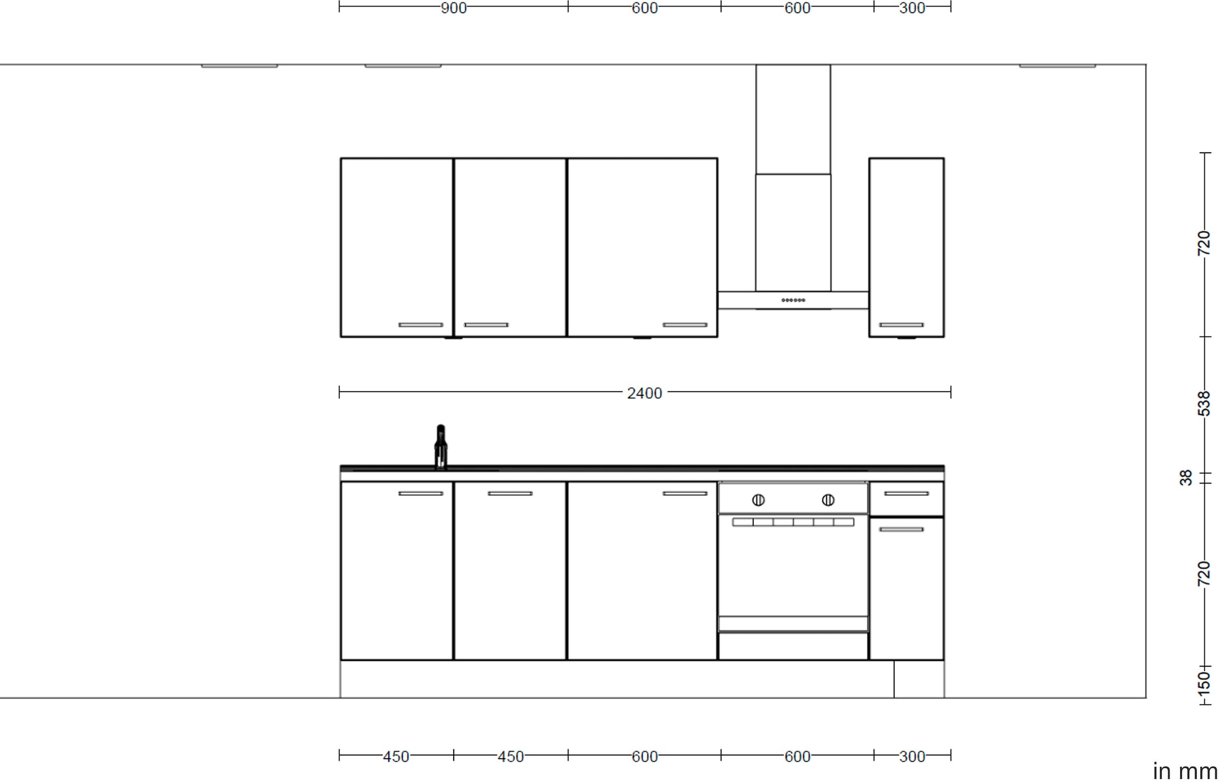 nobilia® Küchenzeile »"Structura basic"«, vormontiert, Ausrichtung wählbar, Breite 240 cm, mit E-Geräten