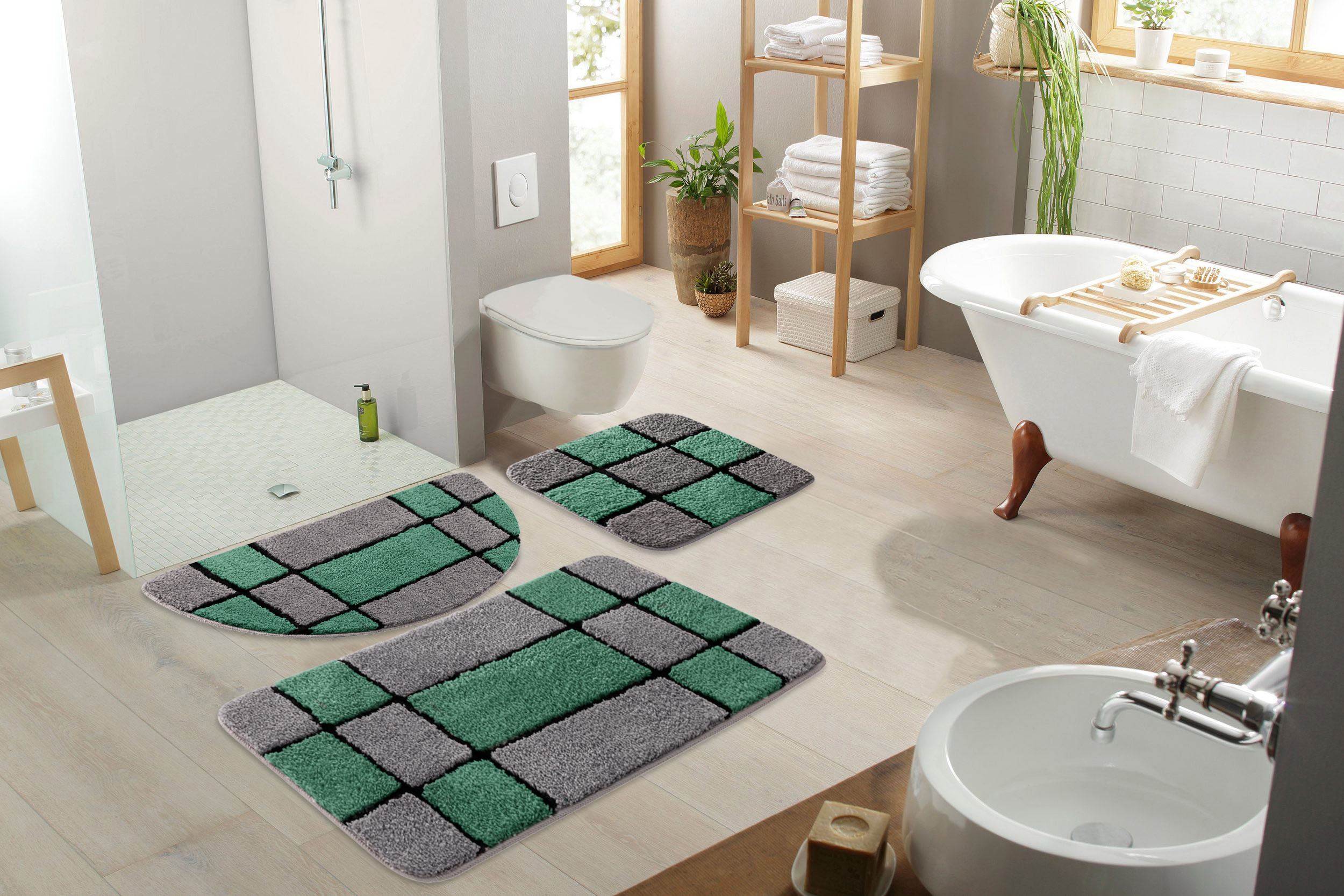 Thumbnail - my home Badematte "Melli", rutschhemmend beschichtet, fußbodenheizungsgeeignet, Badteppich, mit Muster, karierte Bademat...