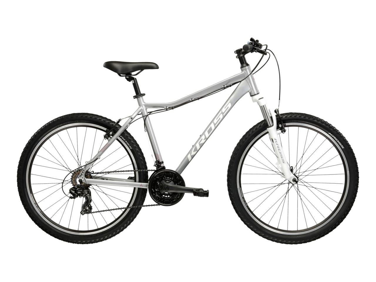 KROSS Mountainbike "KROSS Mountainbike Hardtail 26" LEA 1.0 silberfarben 21 Gänge", 33cm, 26 Zoll (66,04cm) hinten: 26 Zoll (66,04cm)silberfarben,