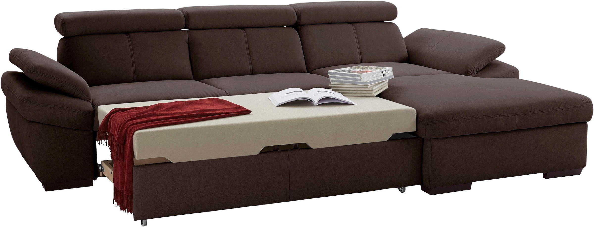 exxpo - sofa fashion Ecksofa »Salerno, inkl. Kopf- und Armteilverstellung, elegant & bequem, L-Form«, wahlweise mit Bettfunktion und Bettkasten, tolle Detailverarbeitung