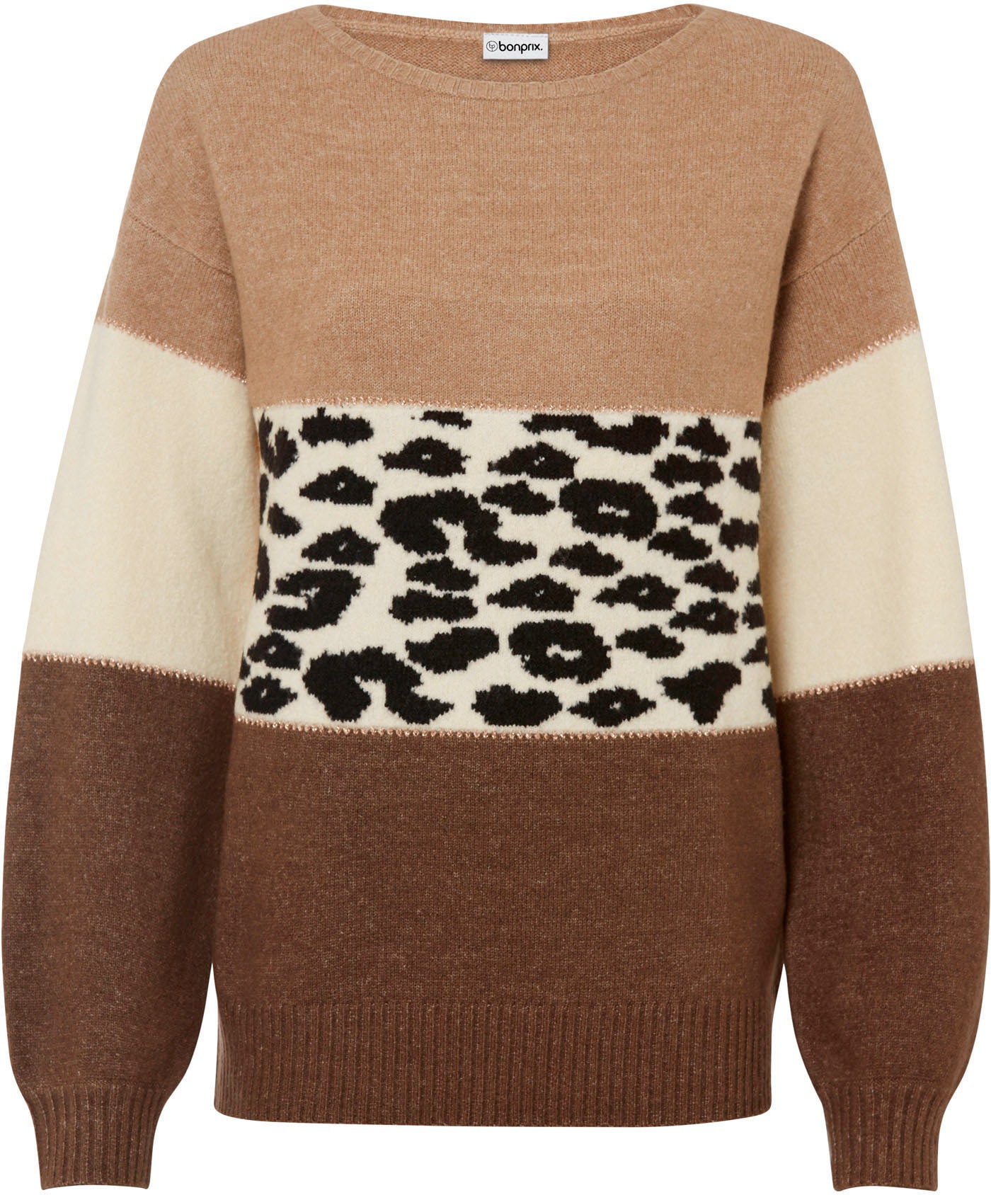 bonprix Strickpullover »Oversize-Pullover« mit gemustertem Design, mit Glitzergarn Details, Materialmix