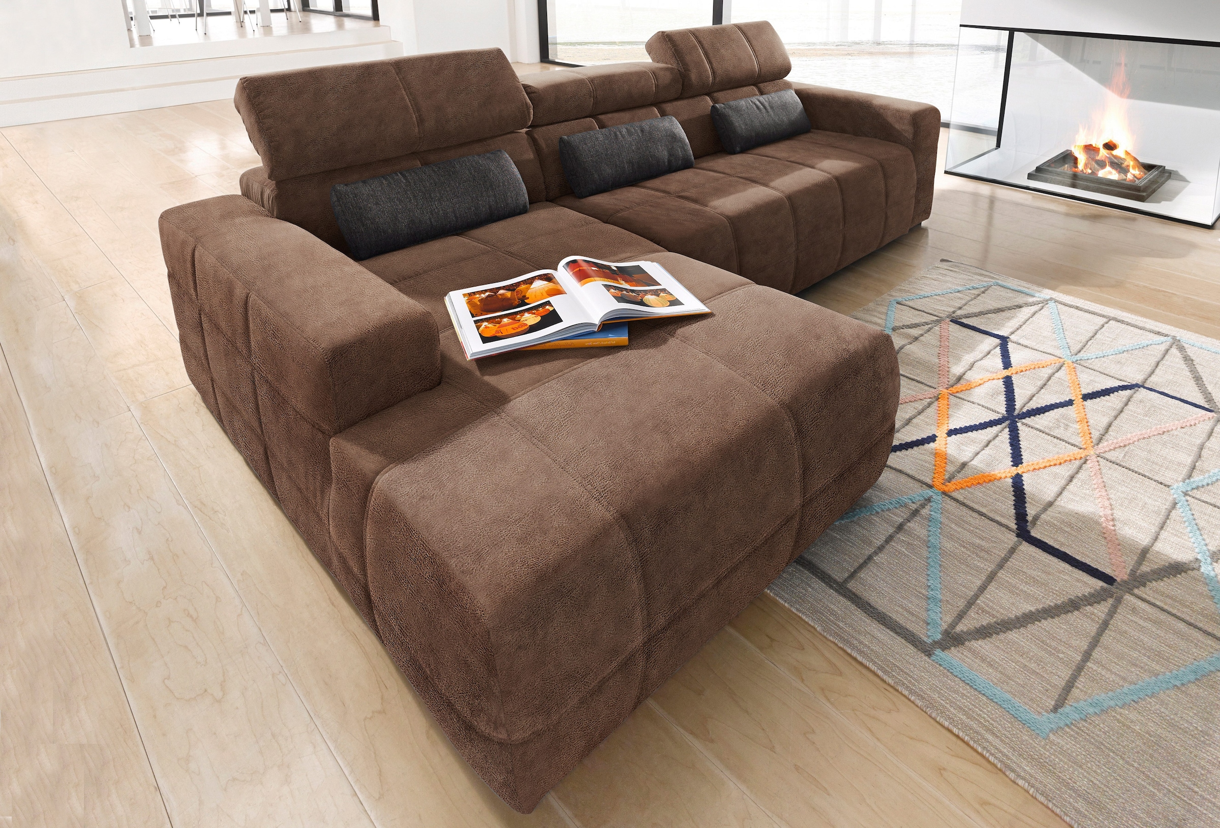 DOMO collection Ecksofa »Brandon große Ausführung B/T/H: 289/177/80 cm, auch in Leder und Cord«, mit Kopfteilverstellung, wahlweise Sitztiefenverstellung, L-Form