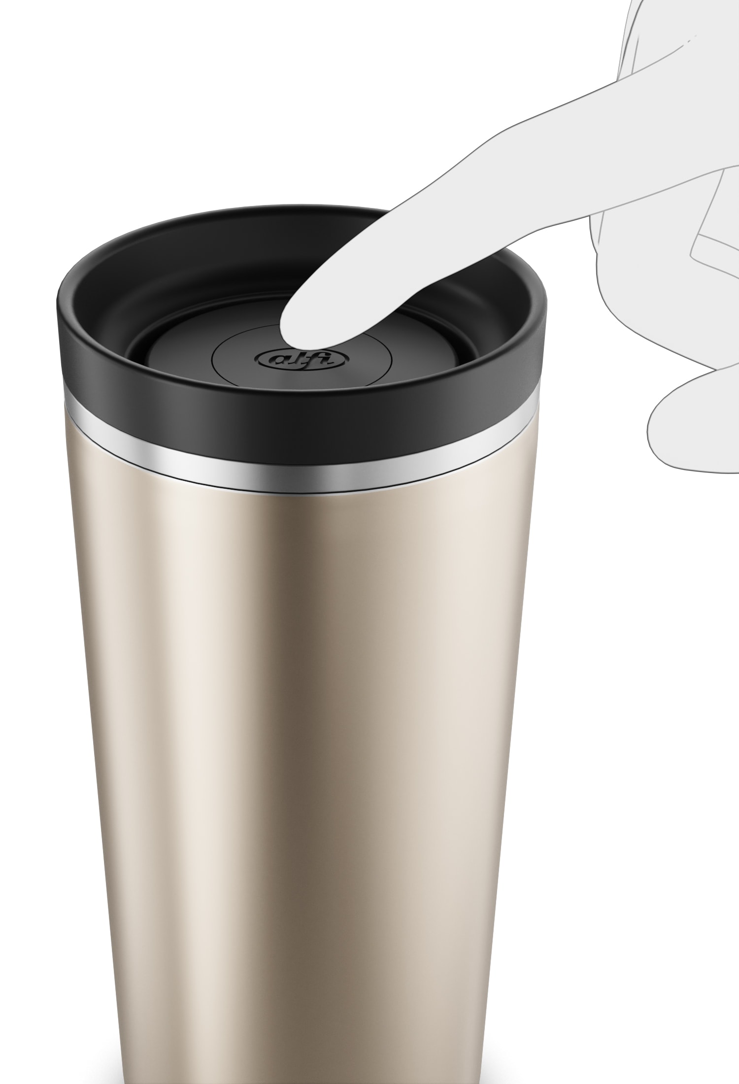 Alfi Thermobecher »ISO COFFEE MUG PRO, absolut dicht, spülmaschinenfest«, (1 tlg.), 0,38l, 6h heiß & 12h kalt, mit Druckknopf & Teebeutel-Aufhänger