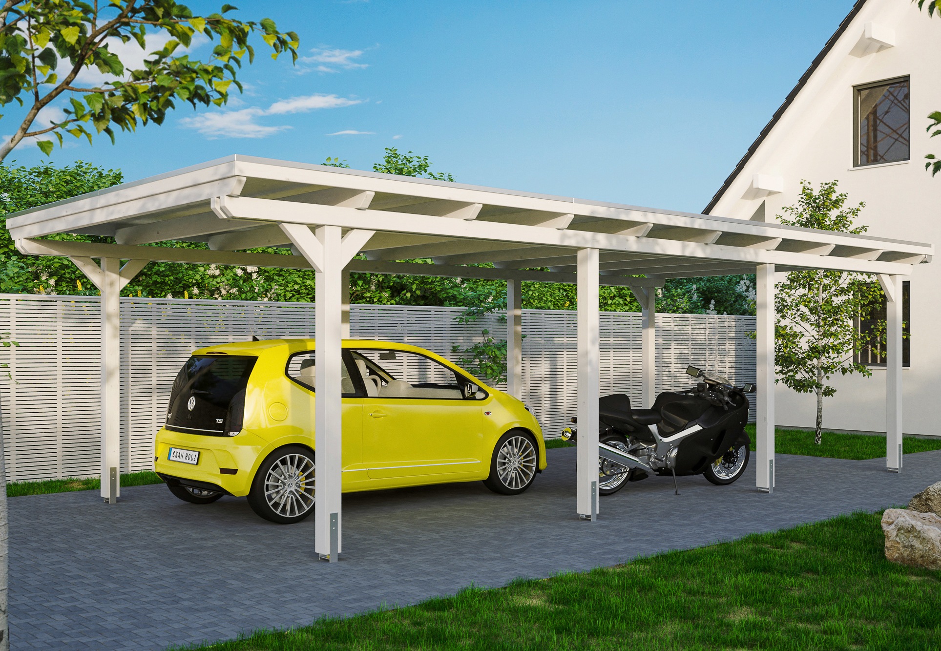 Skanholz Einzelcarport "Emsland" Leimholz 341 cm weiß