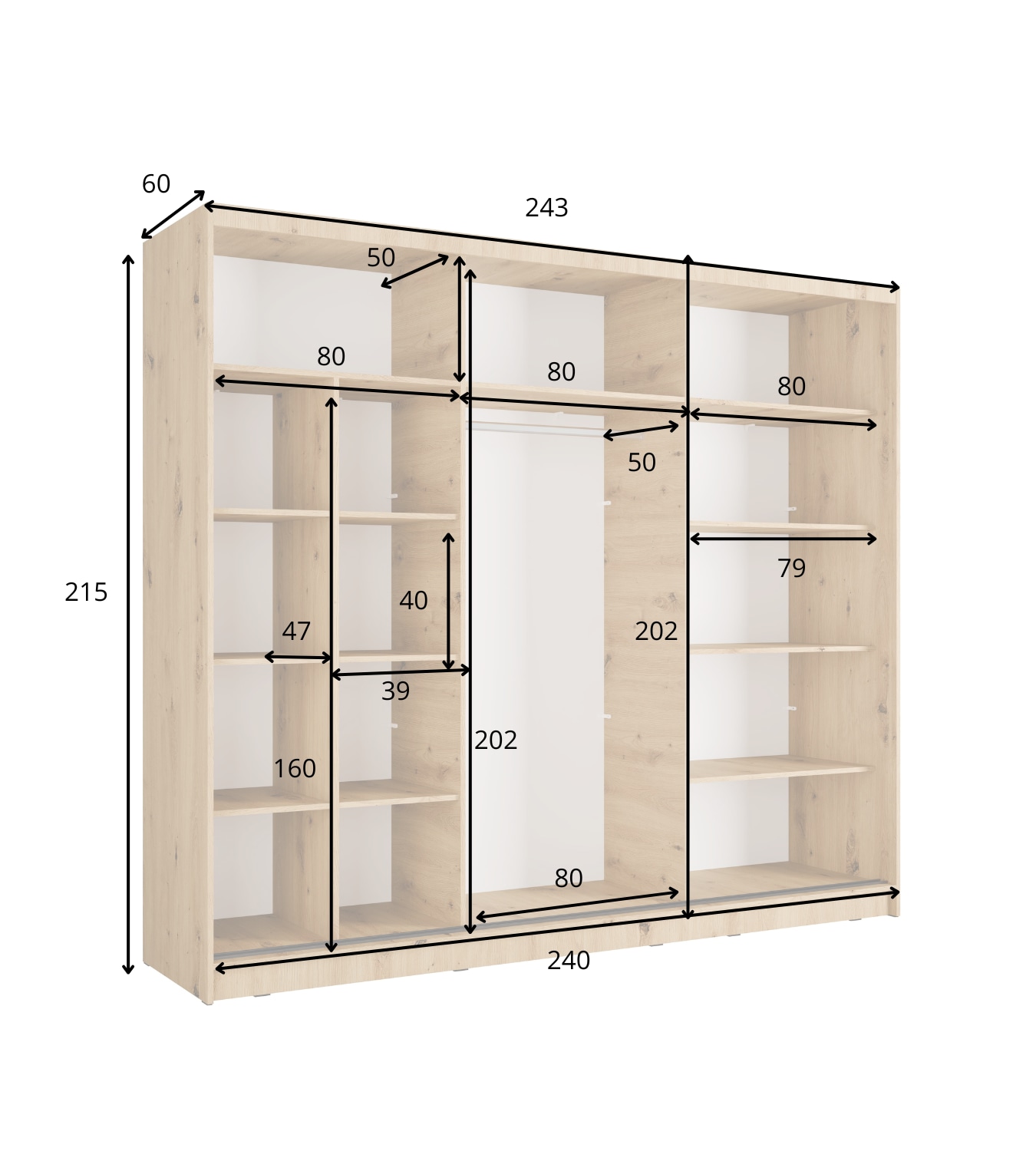 Home affaire Kleiderschrank »VILLEFRANCHE modern mit viel Stauraum, Fächer & Kleiderstange, Spiegel« Garderobe in 3 Breiten (155, 205, 248 cm), erhältlich in 3 Farben