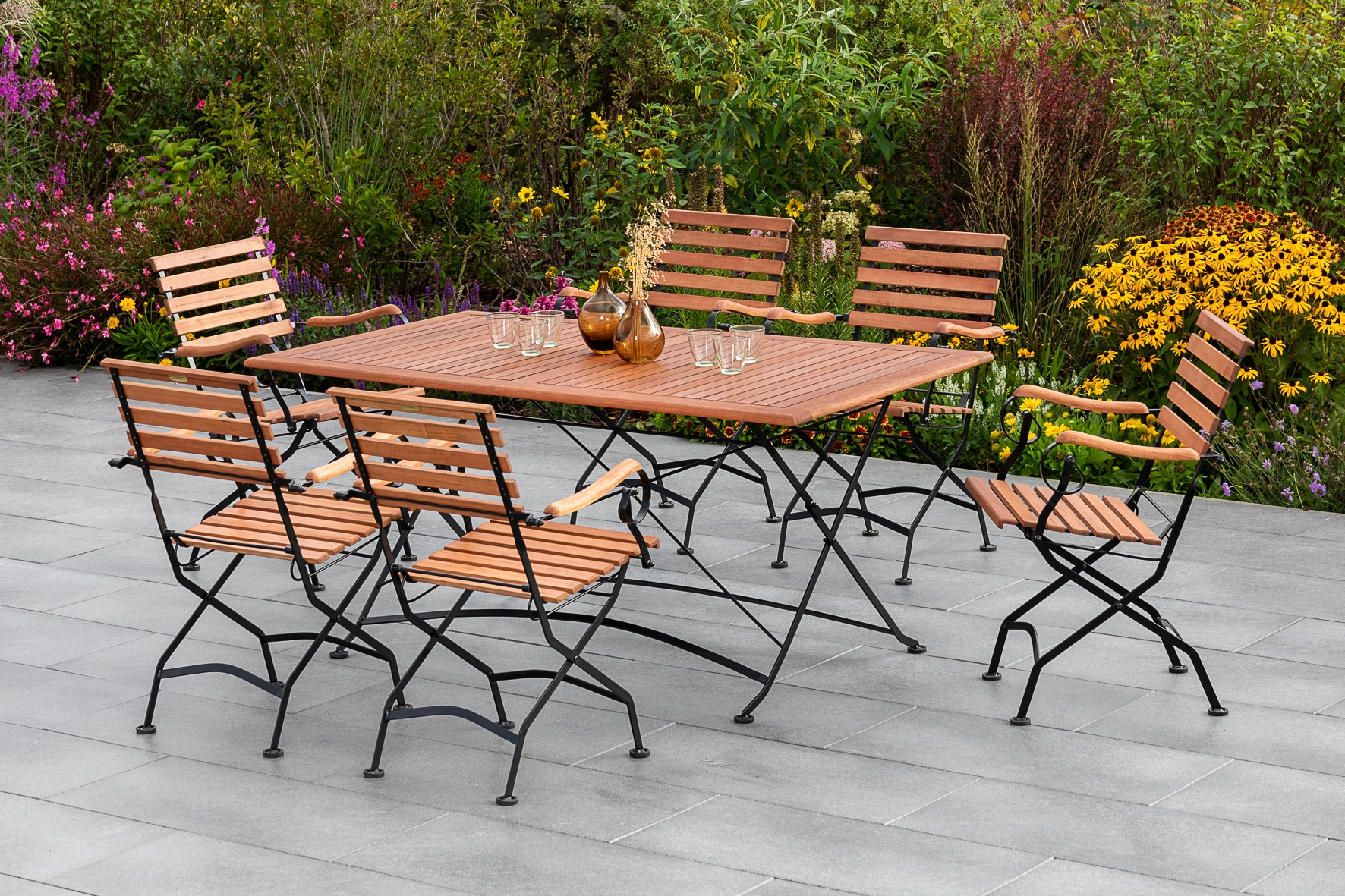 MERXX Garten-Essgruppe "Schloßgarten" 5 Stk. tlg. 4 Klappsessel, Gartentisch