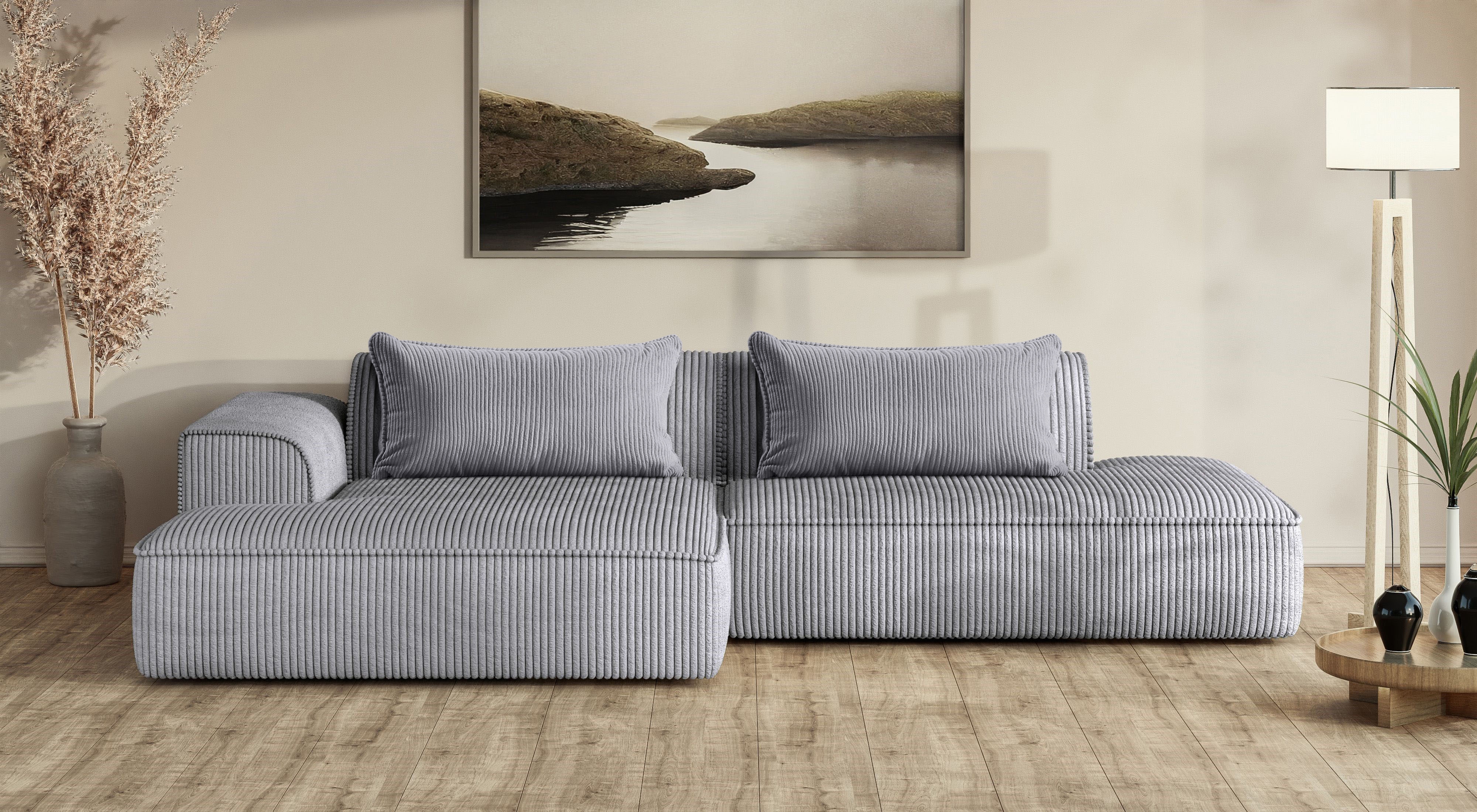 exxpo - sofa fashion Ecksofa "Billund modernes Designsofa, bequem und elegant, Breite 294cm, L-Form" modern, L-form, Wellenfedern, inklusive 2x Nierenkissen