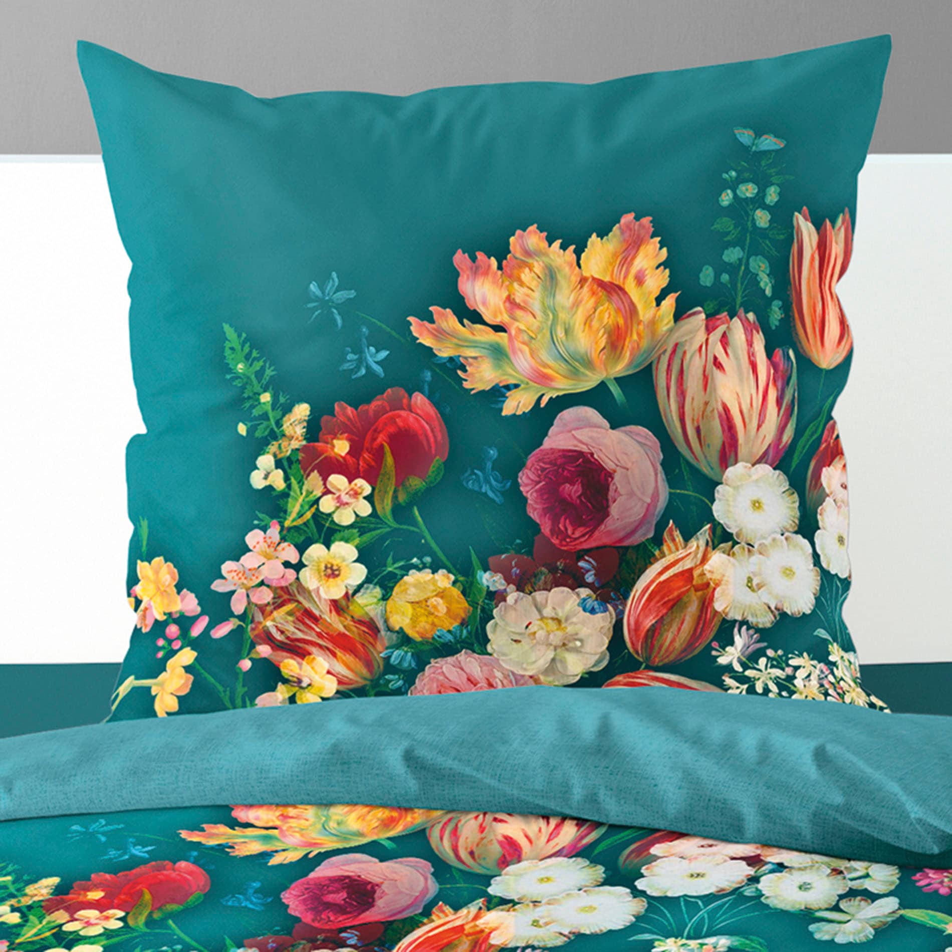 BIERBAUM Wendebettwäsche »Petrol Flowers«, mit innovativem Digitalprint