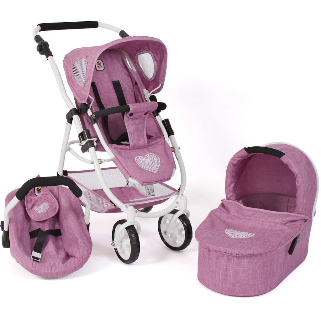 CHIC2000 Kombi-Puppenwagen »Emotion All In 3in1, Jeans Pink«, inkl. Babywanne, Babyschale und Sportwagenaufsatz