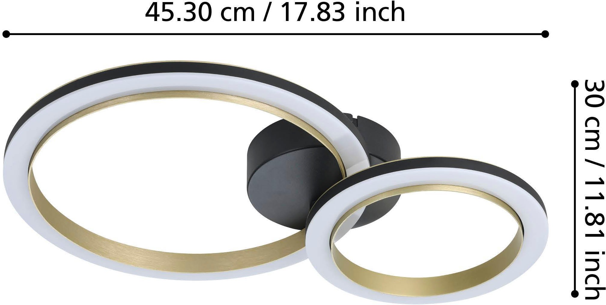 EGLO Deckenleuchte »Calliera Deckenlampe, Metall und Kunststoff, Bürolampe Decke, Lampe« LED-Modul 1 Stk. Neutralweiß Wand-/Deckenleuchte - L42 x B30 x H8 cm - schwarz, messing - 12W inkl.